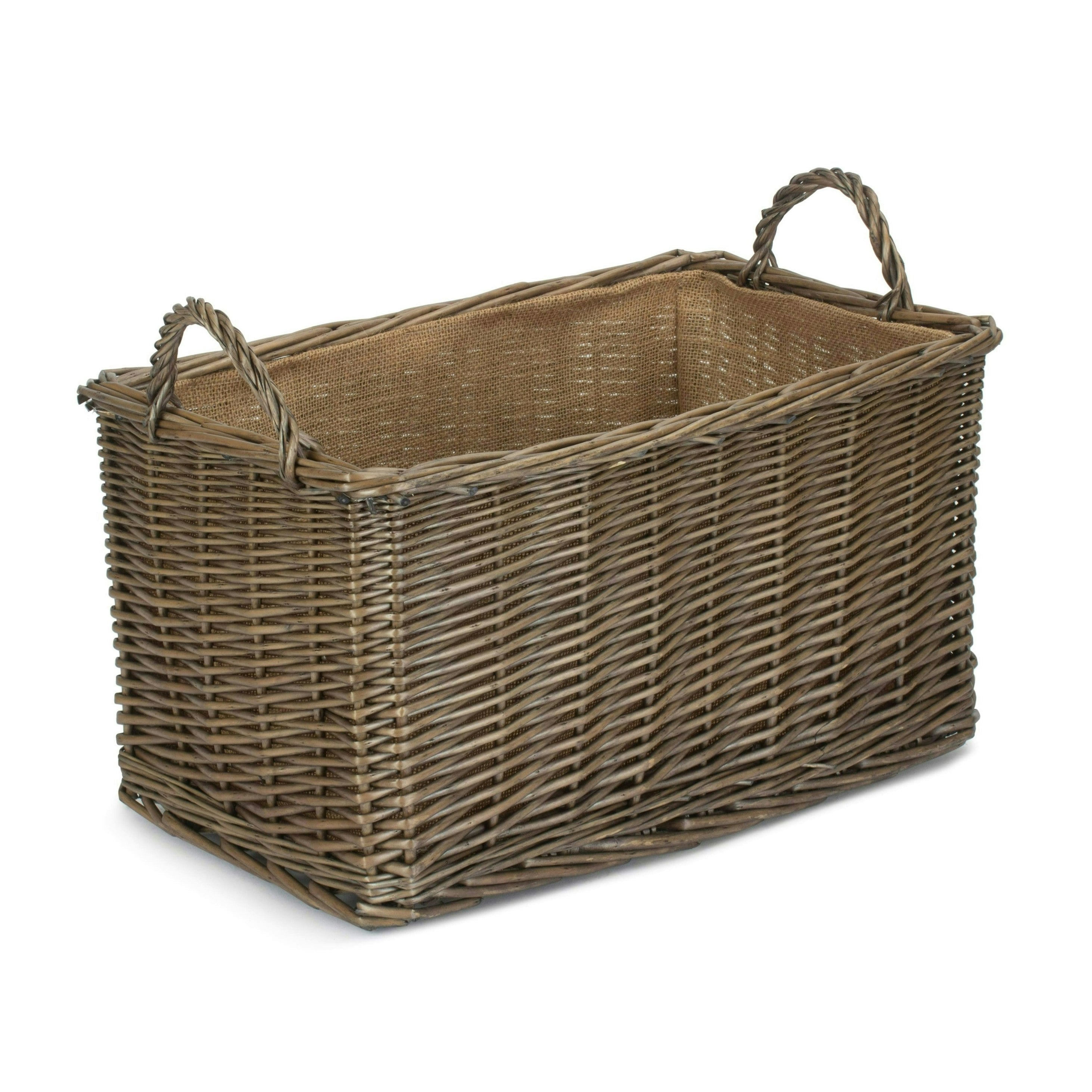 Red Hamper Red/Brown Hamper Antique Wash Rectangular Hessian Lined Wicker Log Basket - Small
