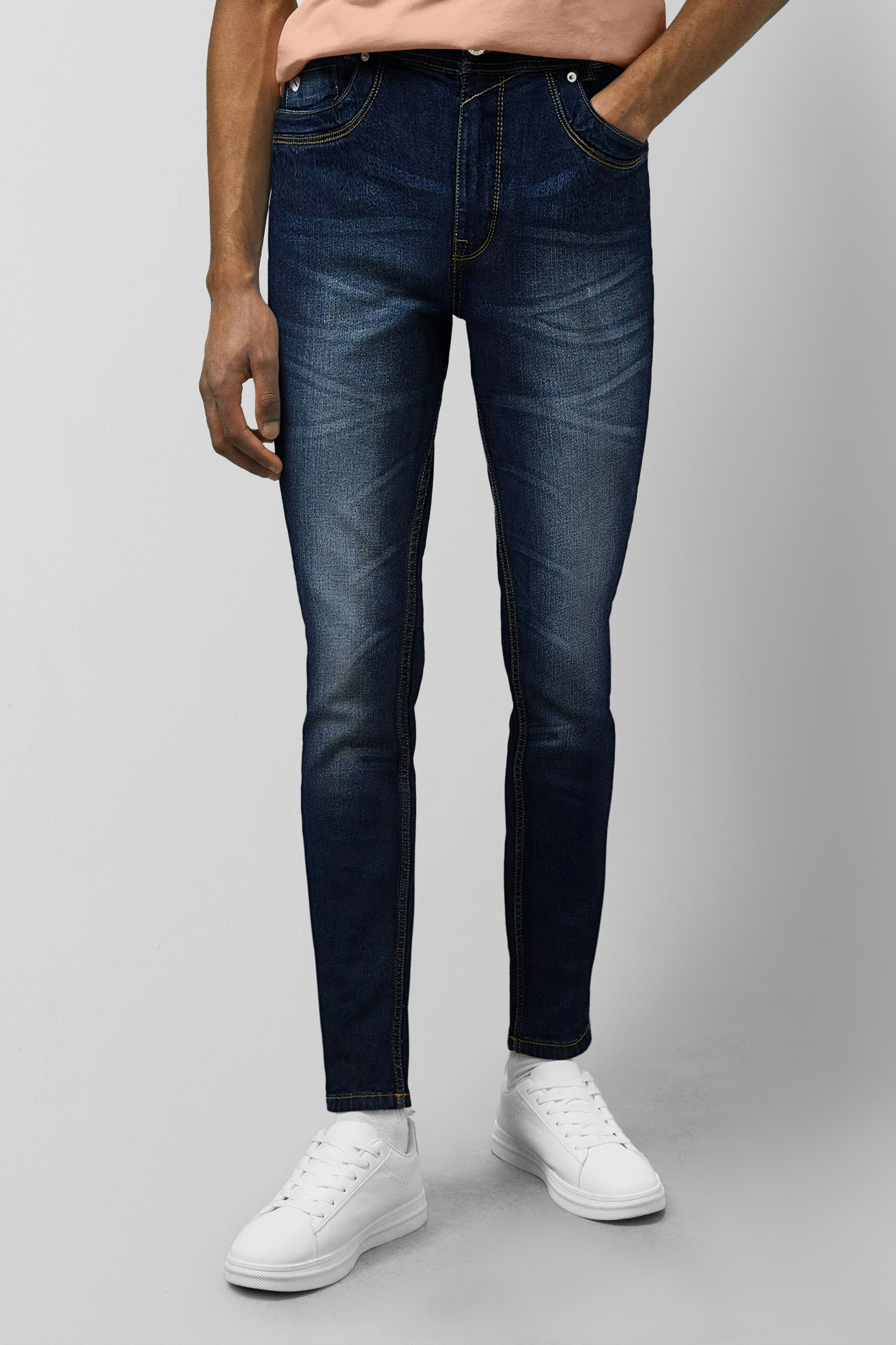 Enorsia Men's Blue Stretch Skinny Fit Jeans - 36 - 98.5% Cotton 1.5% Spandex - Deep