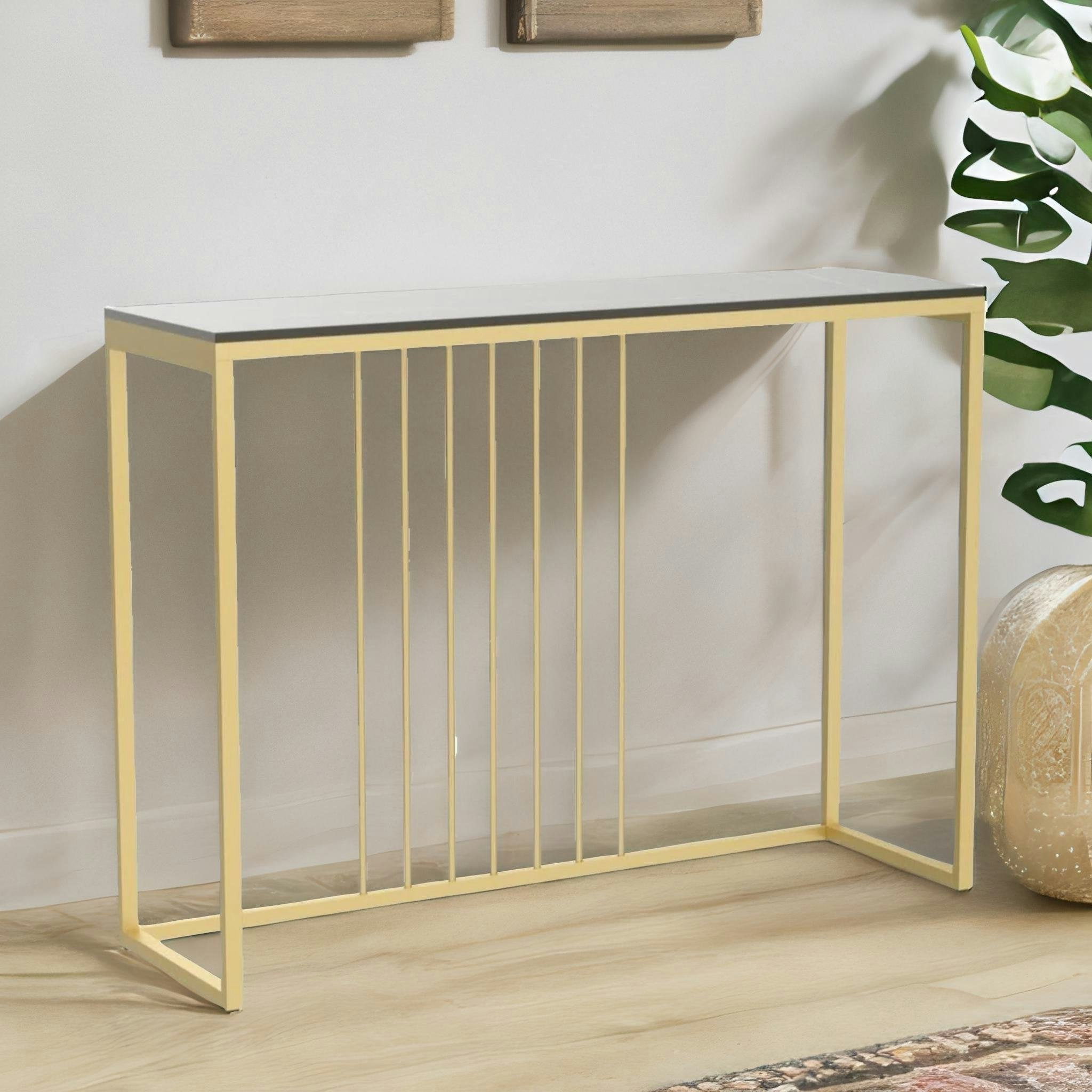 Rafaelo Mobilia Black/Gold Marble Hallway Console Table And