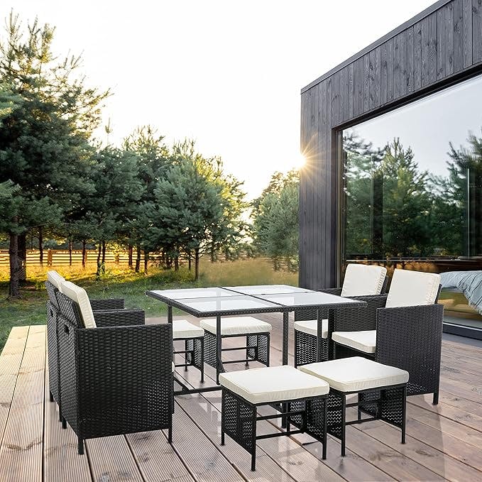 Rackhams Black Rattan Garden Dining Table And Chairs Set Outdoor Patio Furniture Cuba