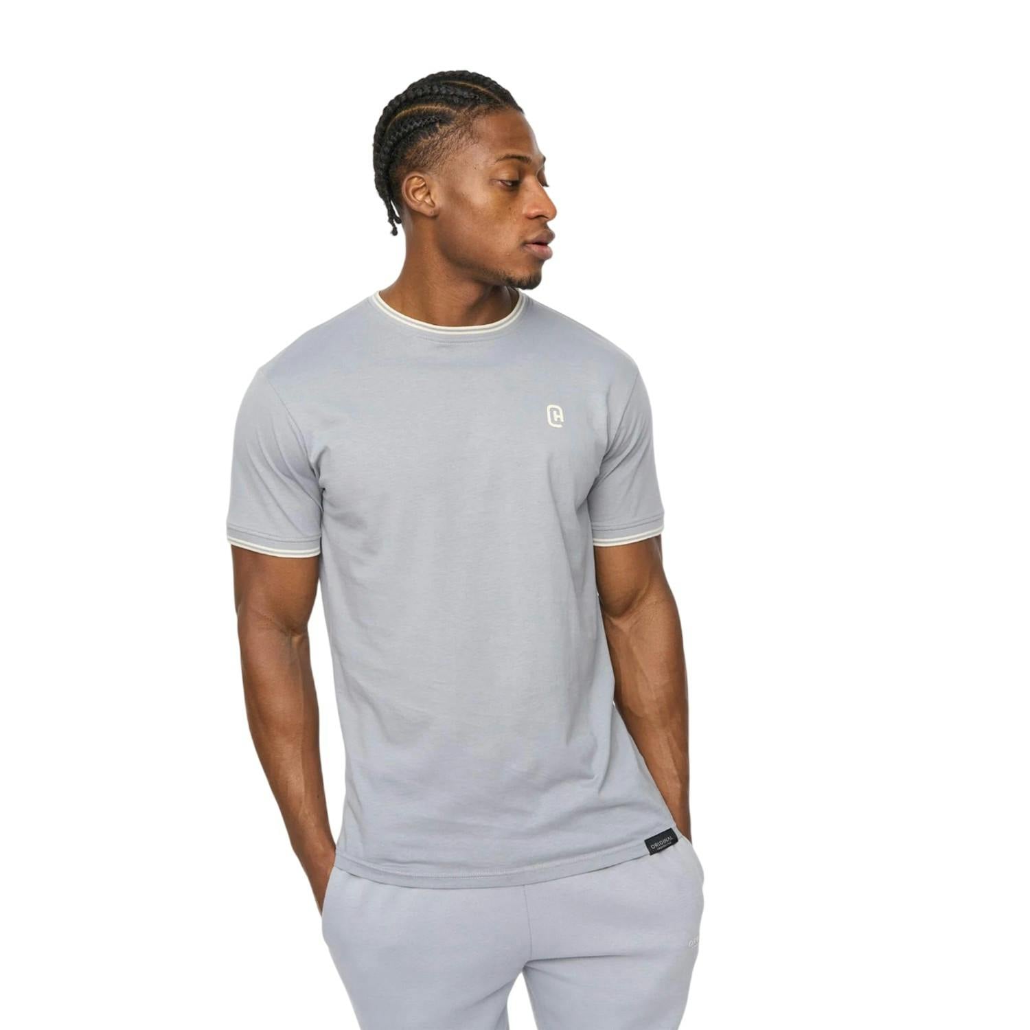 Crosshatch Men's Blue Preece T-Shirt - Steel - S - Steel - 100% Cotton