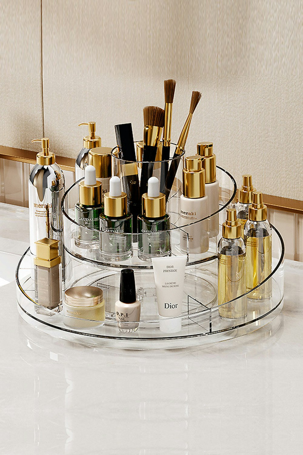 Living And Home Makeup Organizer Spinning Round Turntable Cosmetics Storage Tray - Clear