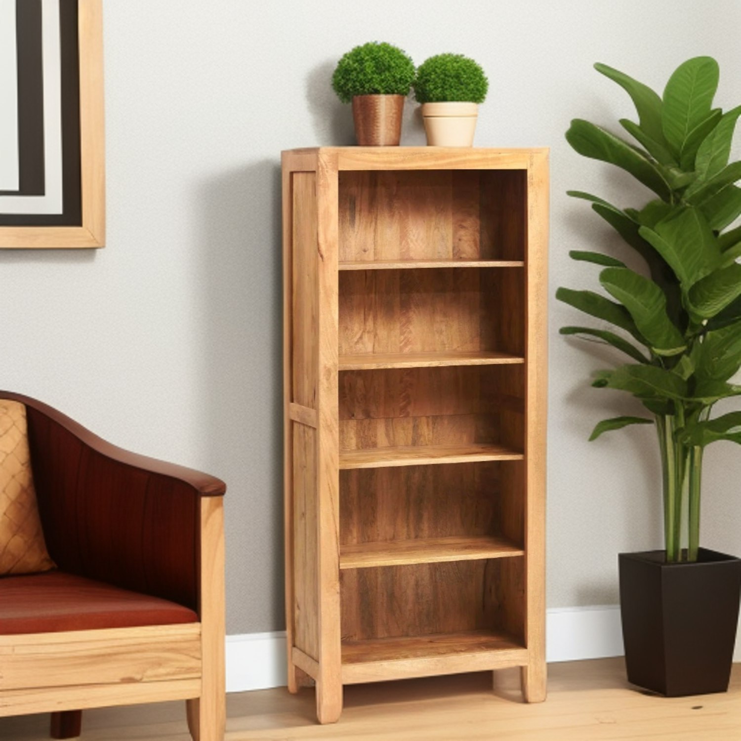 Rackhams Light Logan Mango Large Open Bookcase - Wood - 1 - 75Cm X 35Cm X 175Cm (Lxdxh)