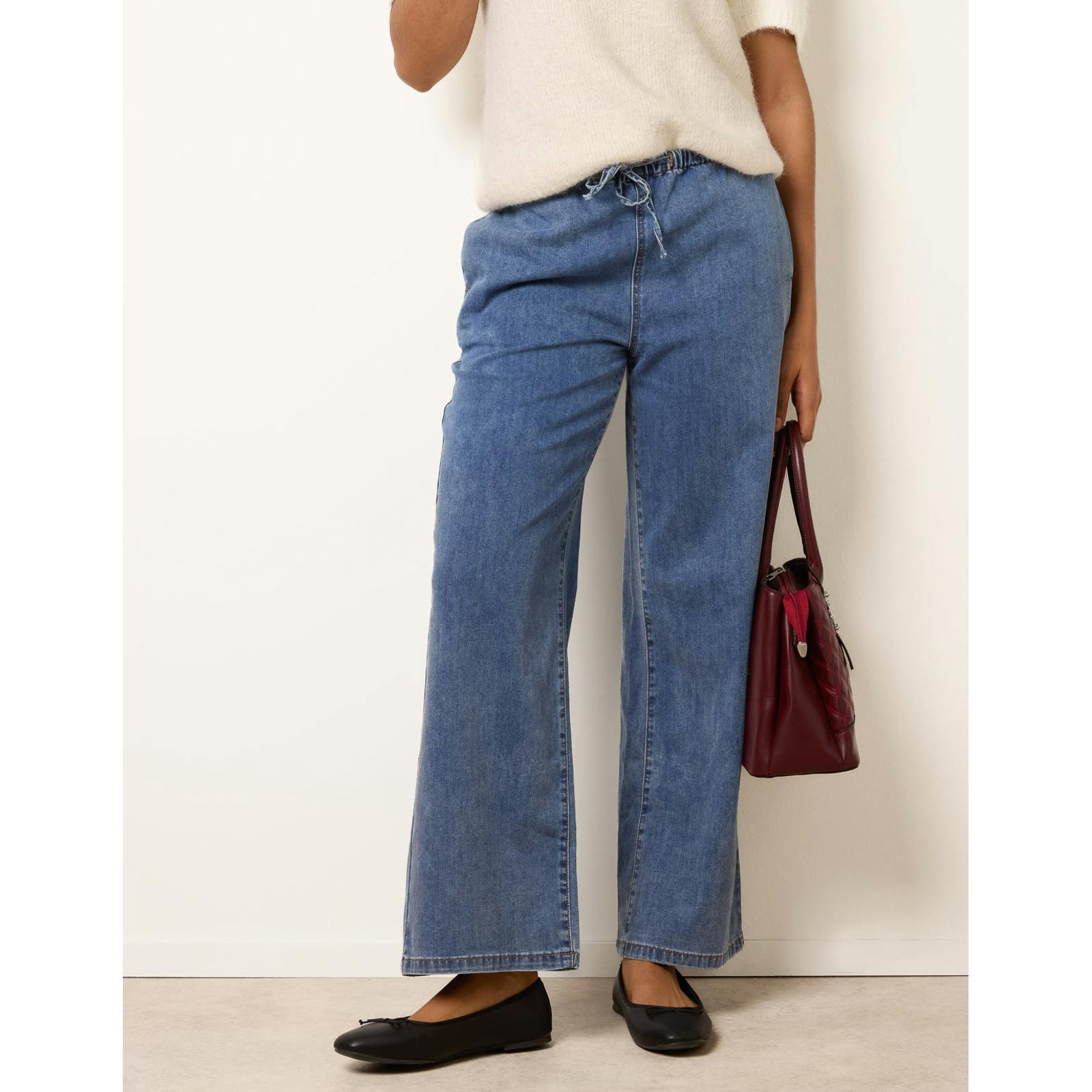 Blue Vanilla Draw String Wide Leg Denim Trousers - L