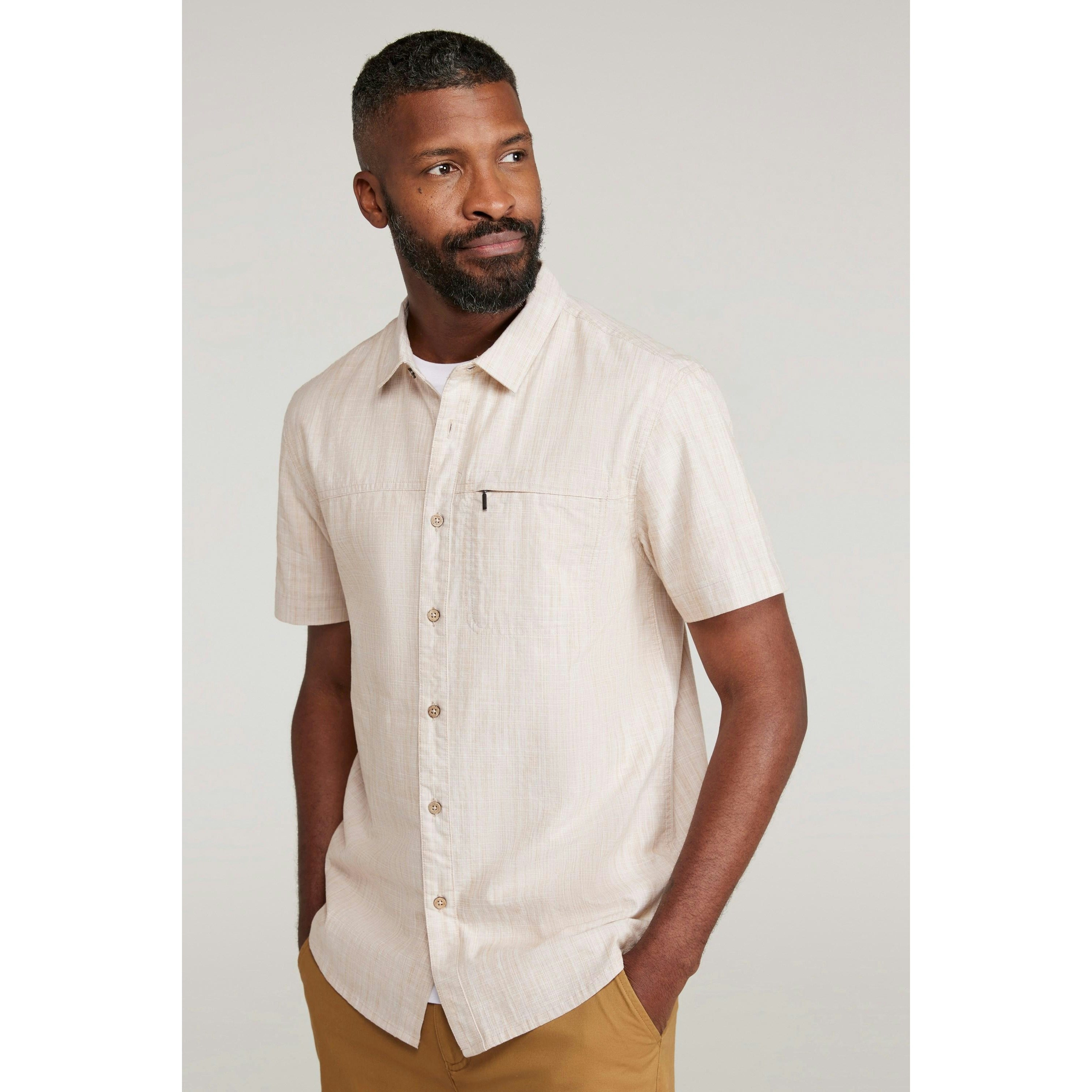 Mountain Warehouse Men's Beige Coconut Slub Short-Sleeved Shirt - - - 3XL