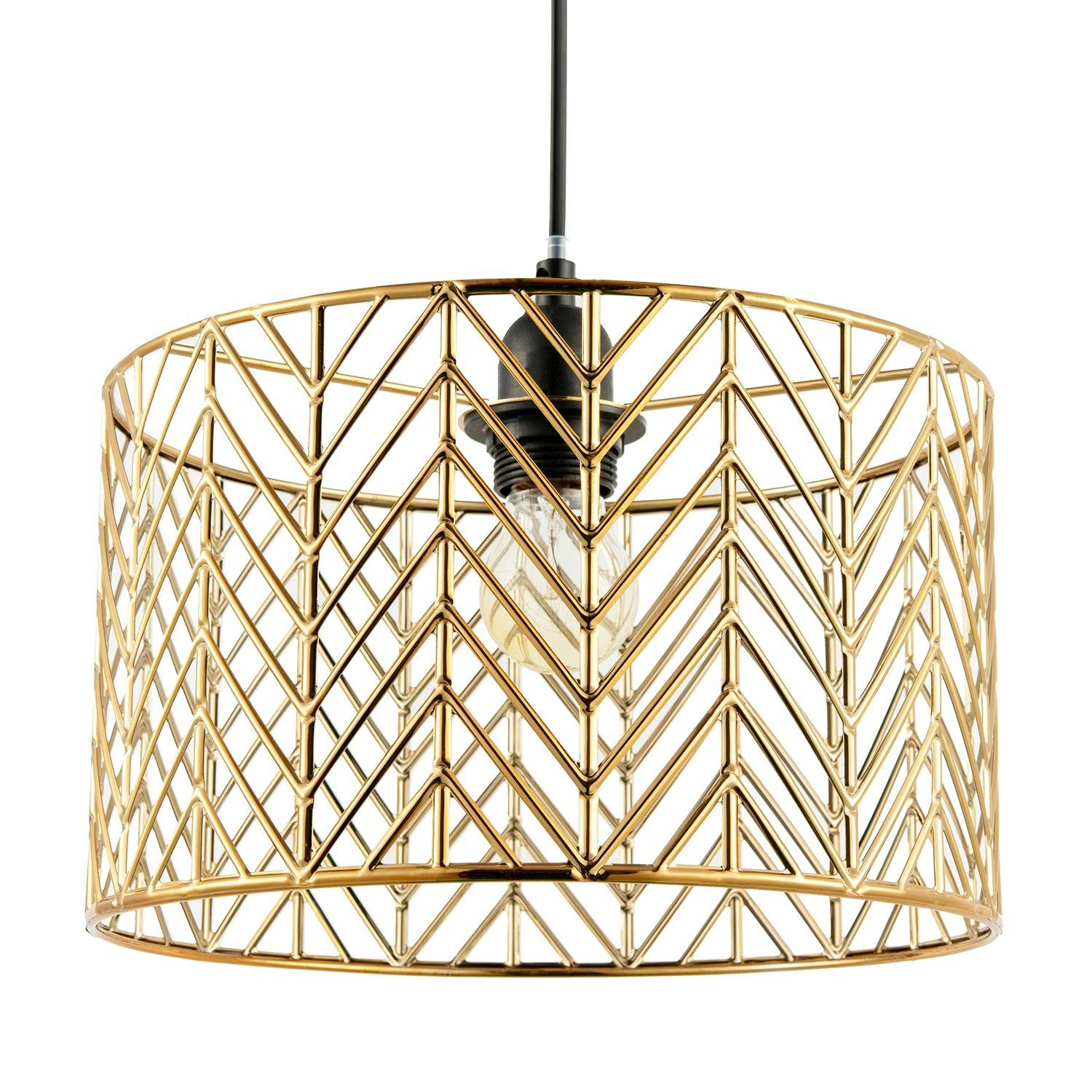 Rackhams Light/Gold Art Deco Zig Zag Design Pendant Shade In Polished Plating