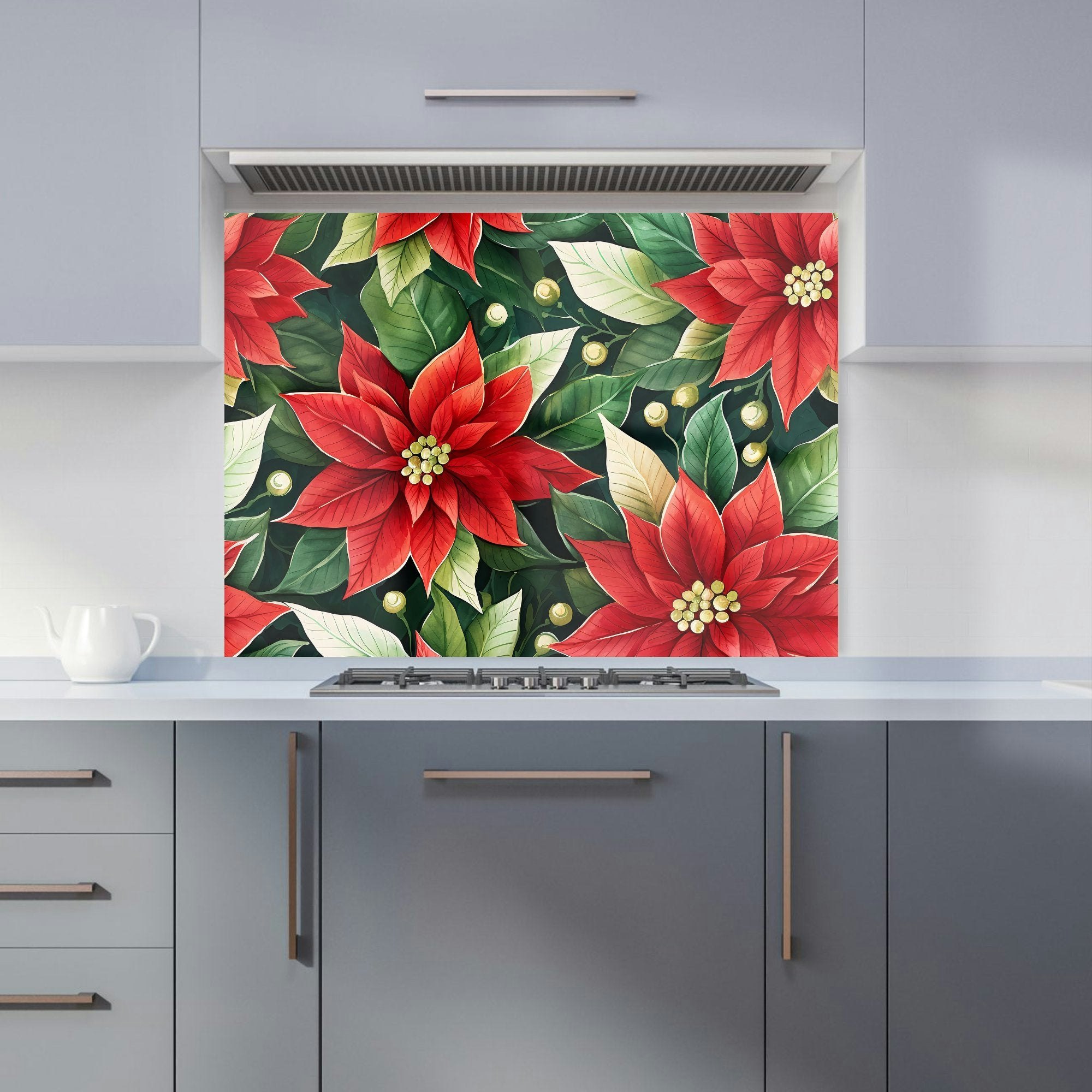 Warren Reed - Designer Poinsetta Watercolour Kitchen Splashback - W900mm X H650mm