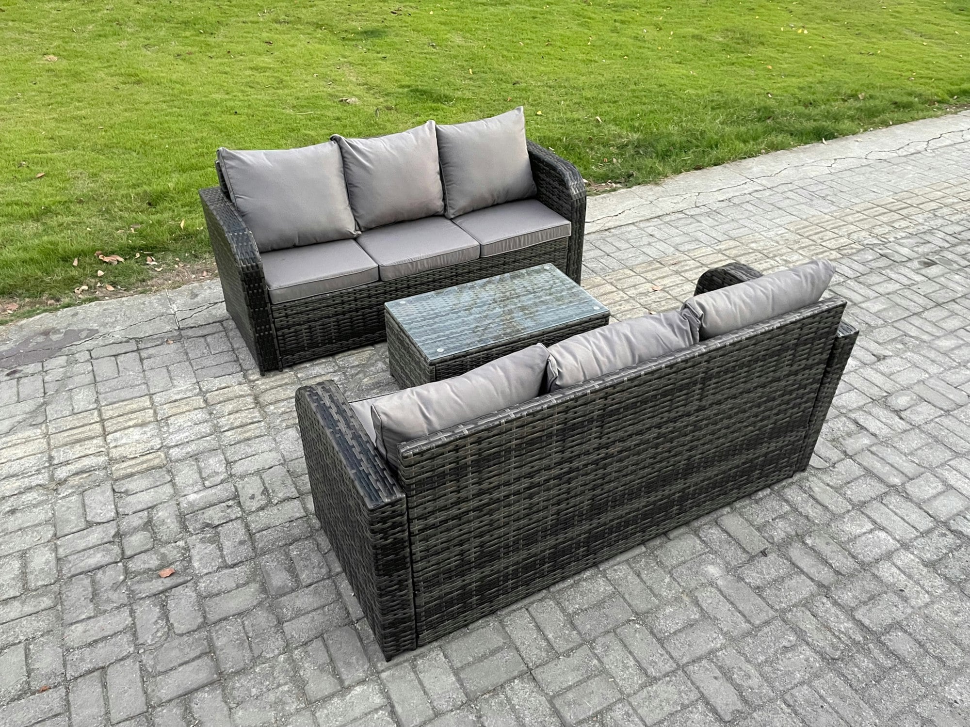 Fimous Outdoor Garden Furniture Sets 6 Seater Wicker Rattan Furniture Sofa Sets With Rectangular Coffee Table 3 Seater Sofa