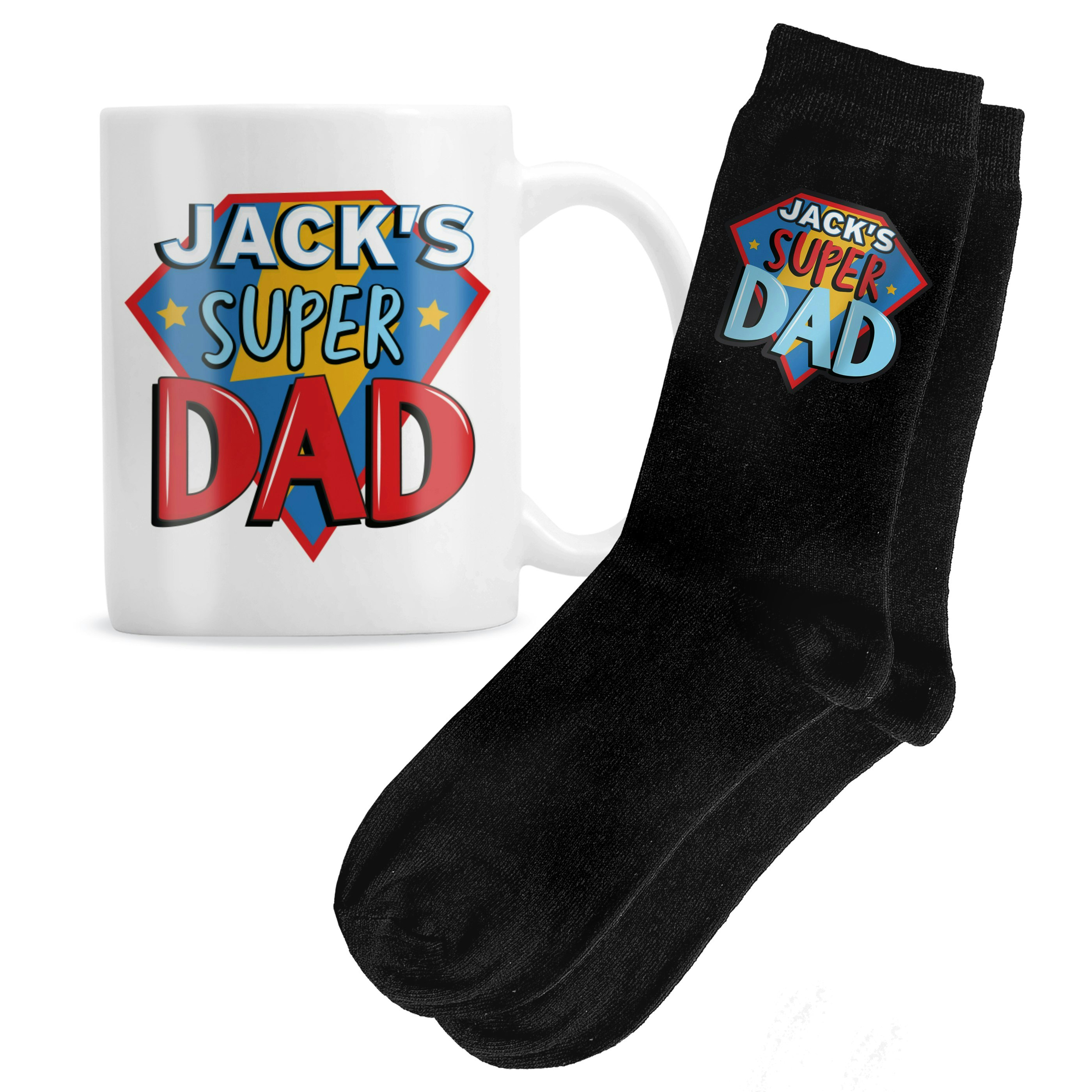 Personalised Memento Company Men's Black Personalised Meto Company Personalised Super Dad Mug & Socks Set