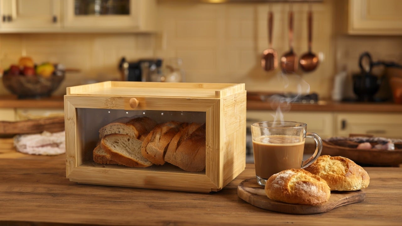 Rackhams Rectangular Bamboo Single-Layer Bread Bin