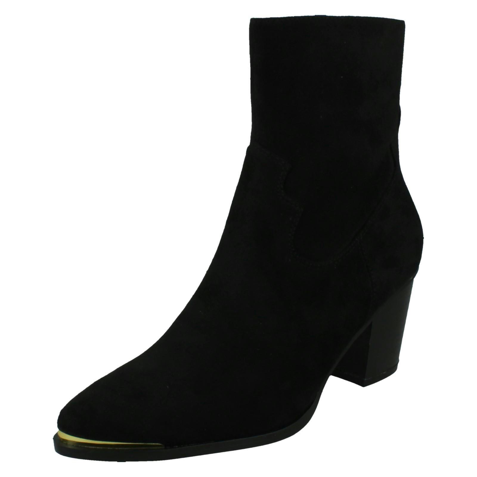 Spot On Women's Black Mid Cuban Heel Cowboy Ankle Boots F51228 - Microsuede - Uk 4