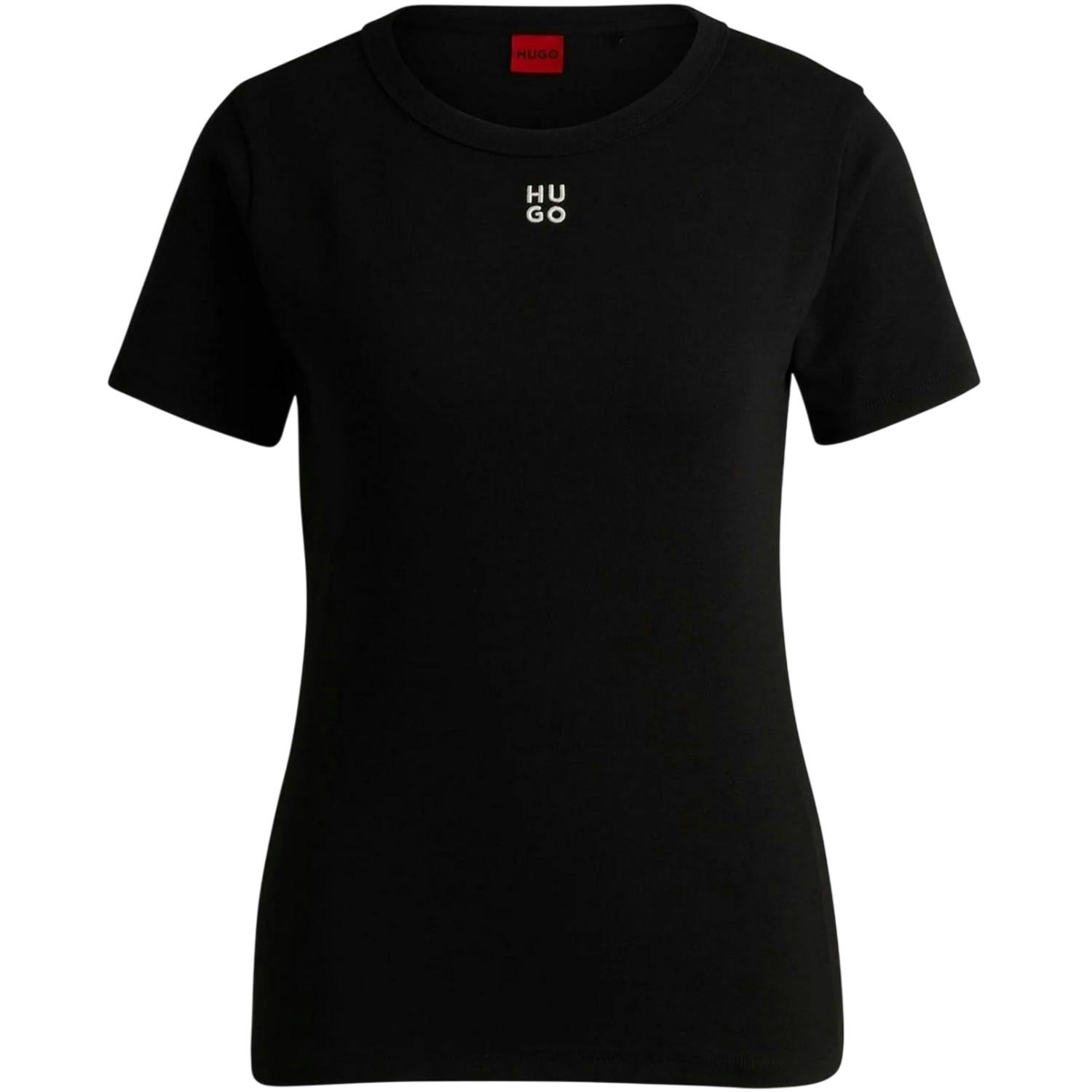 Hugo Women's Black Embroidered Logo Regular T-Shirt - Xl - 66% Cotton/29% Recycled Polyester/5% Elastane