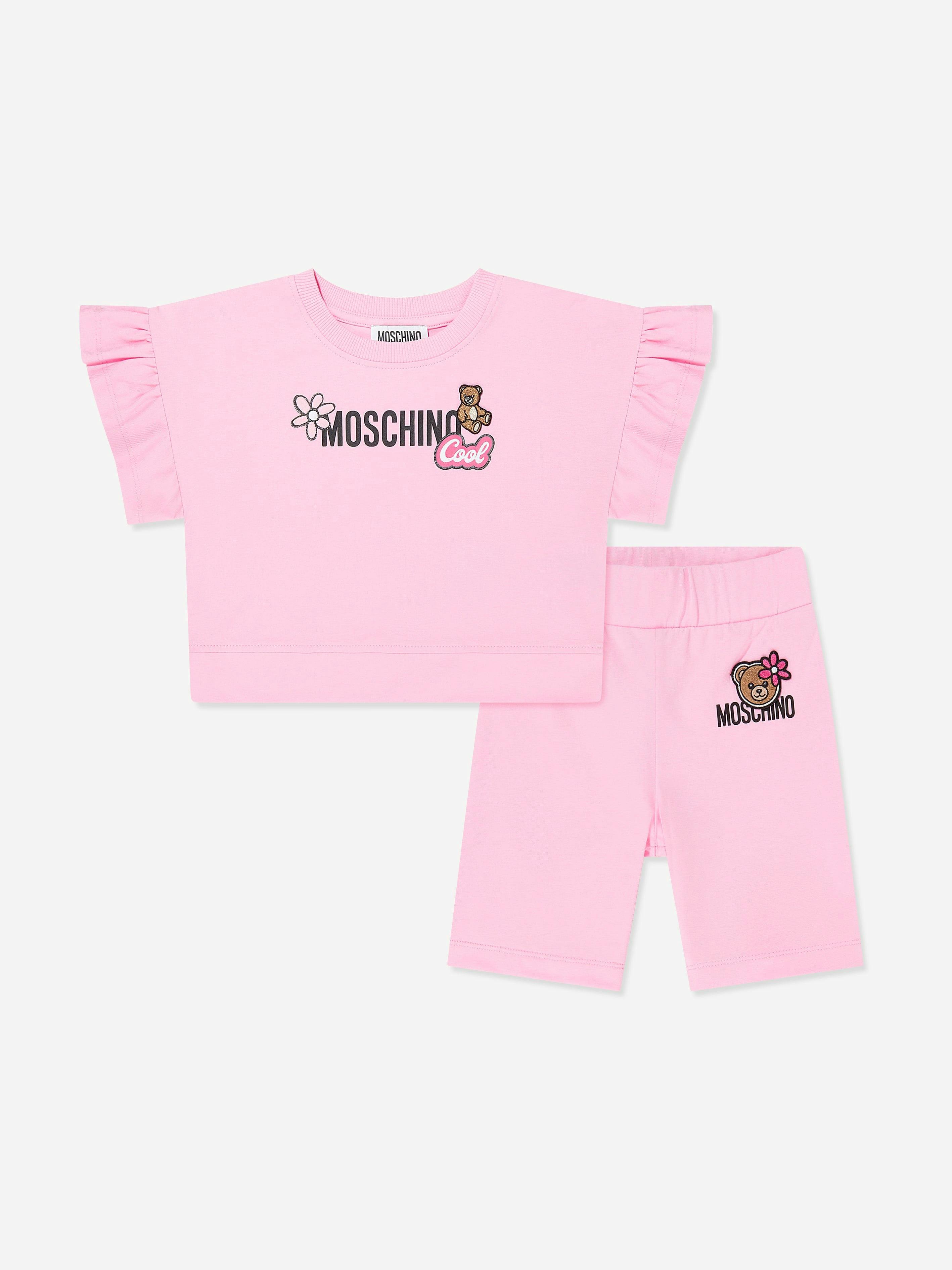 Moschino Kids Girls Pink Moschino Teddy Bear Logo Short Set In - 10 Yrs