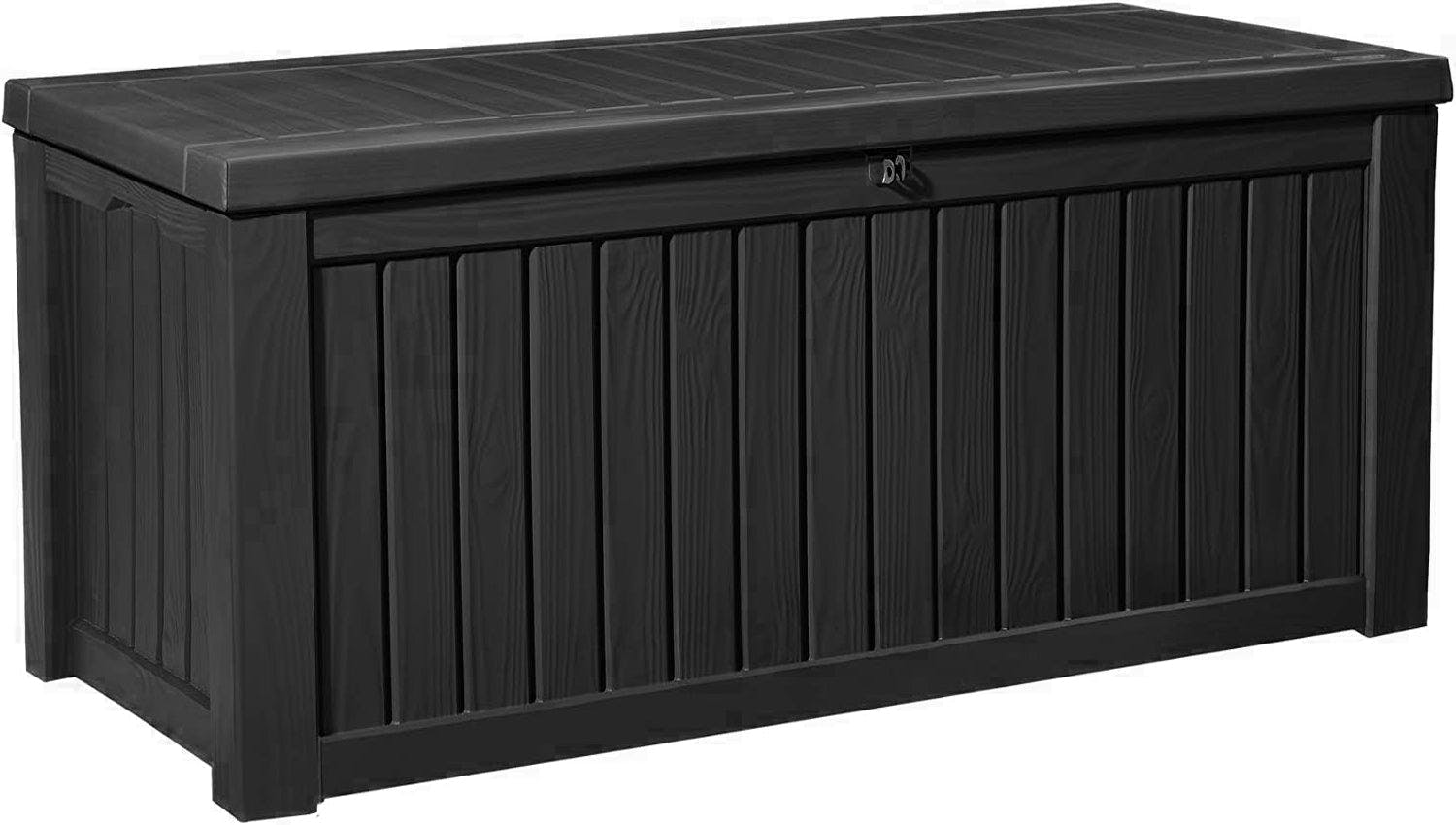 Rackhams Black Tungsten 450 Litre 119 Gallon Waterproof Extra Large Lockable Easy-Open Garden Storage Box In - 1 - Assembly Required