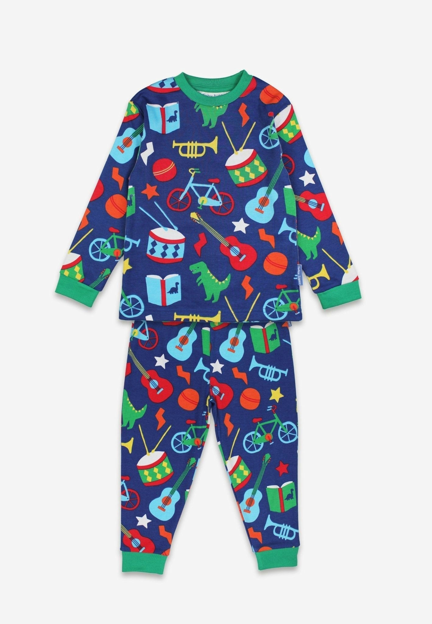 Toby Tiger Blue Organic Toys Print Pyjamas - 7-8Y / 128Cm