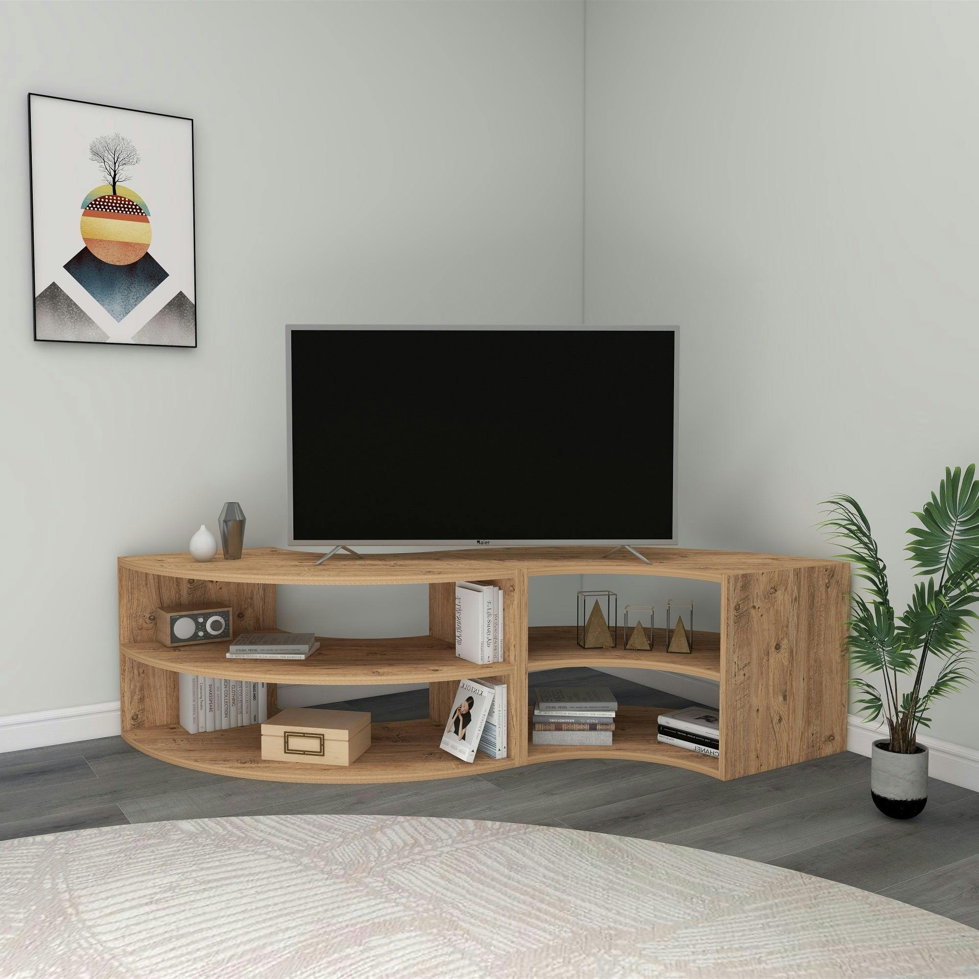 Rackhams Melitta Corner Tv Stand With Shelving Unit - Atlantic Pine