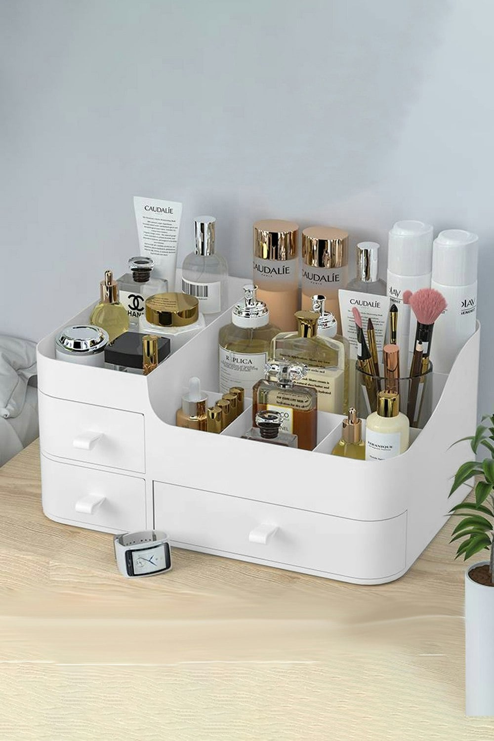 Living And Home White Large Makeup Organizer Storage With Drawers