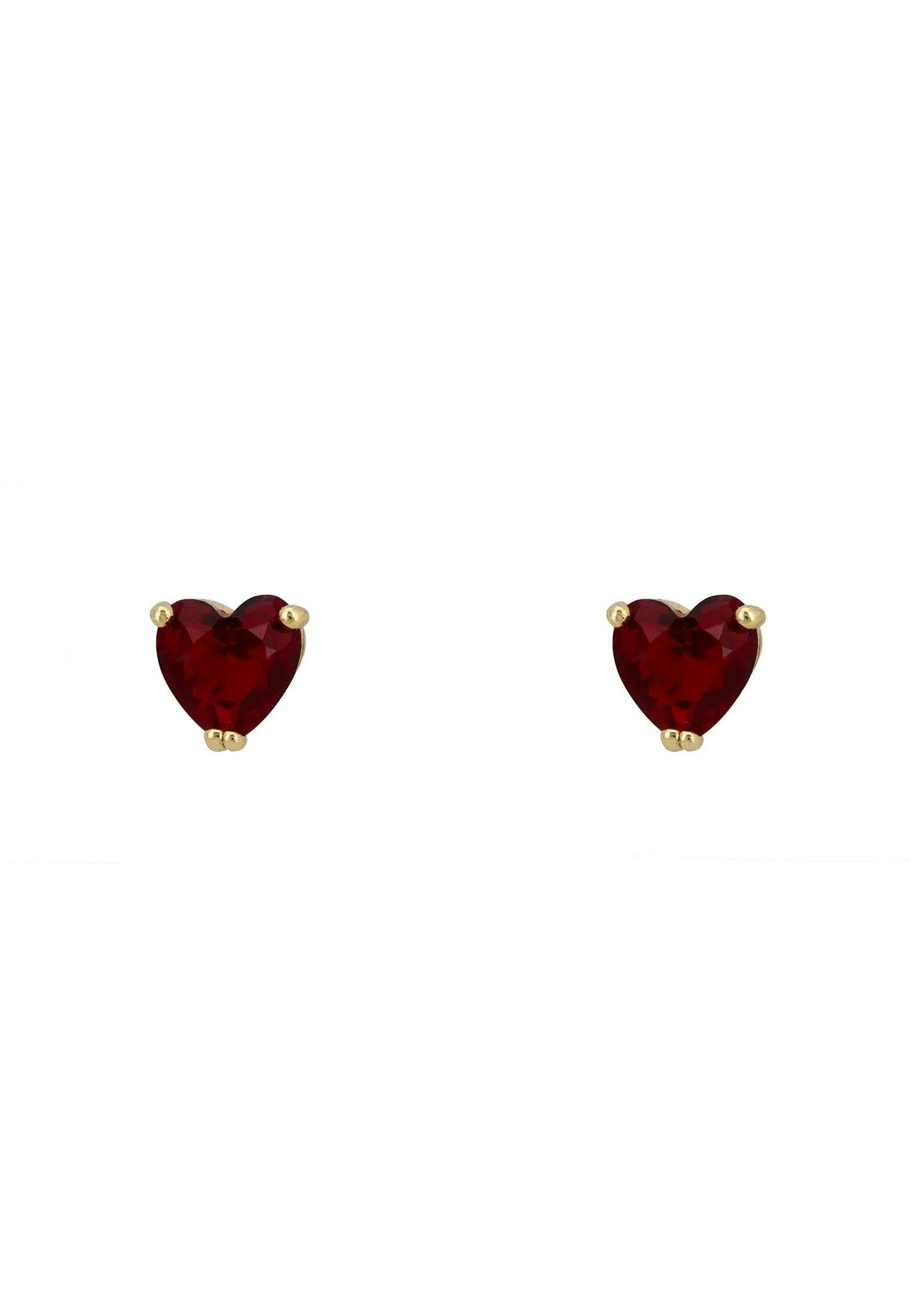 Latelita Gold Asscher Cut Heart Stud Earrings Ruby