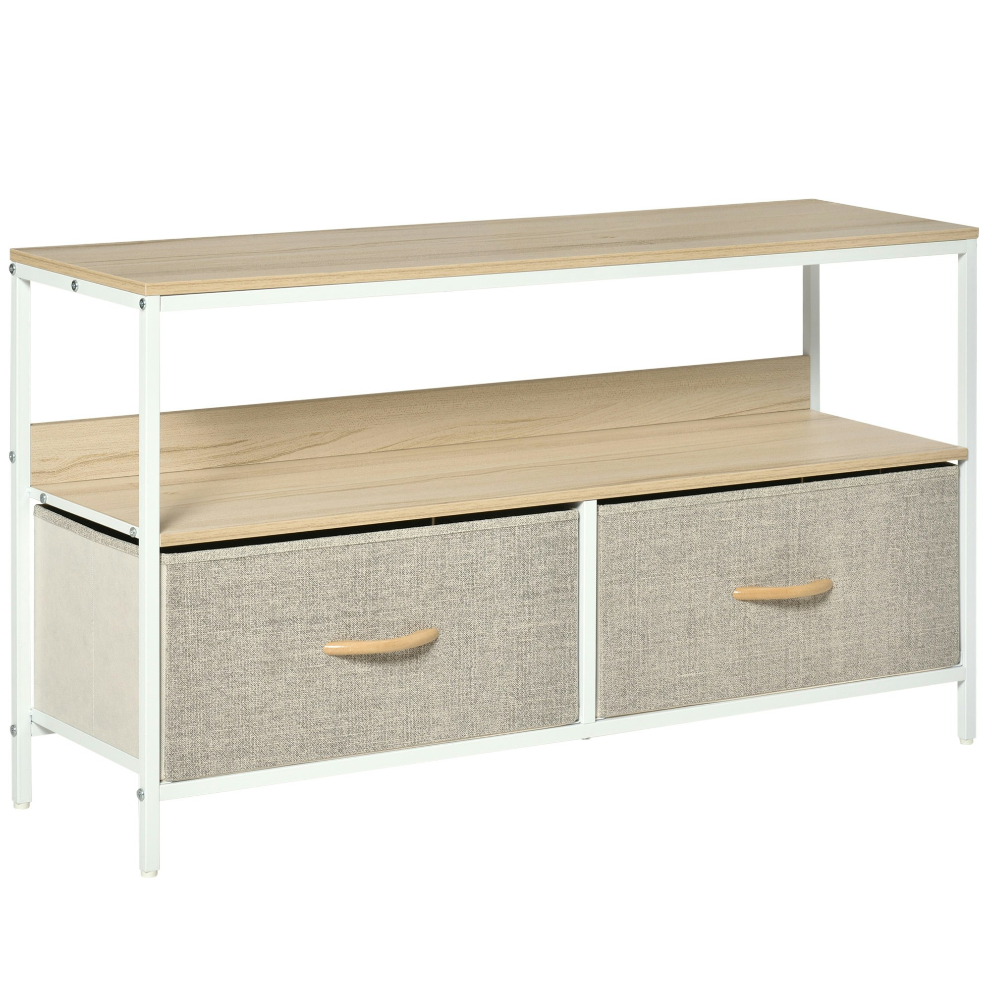 Rackhams Brown Tv Cabinet, Tv Console Unit With Foldable Linen Drawers Rustic - Maple Wood-Effect Size 2
