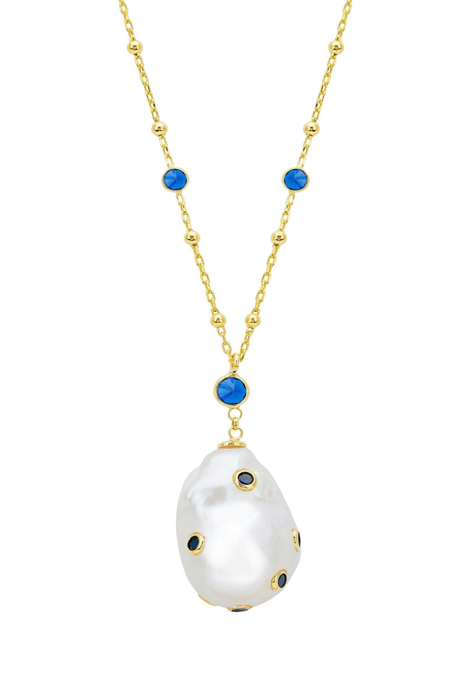 Latelita Gold Polka Dot Baroque Pearl Long Necklace Sapphire