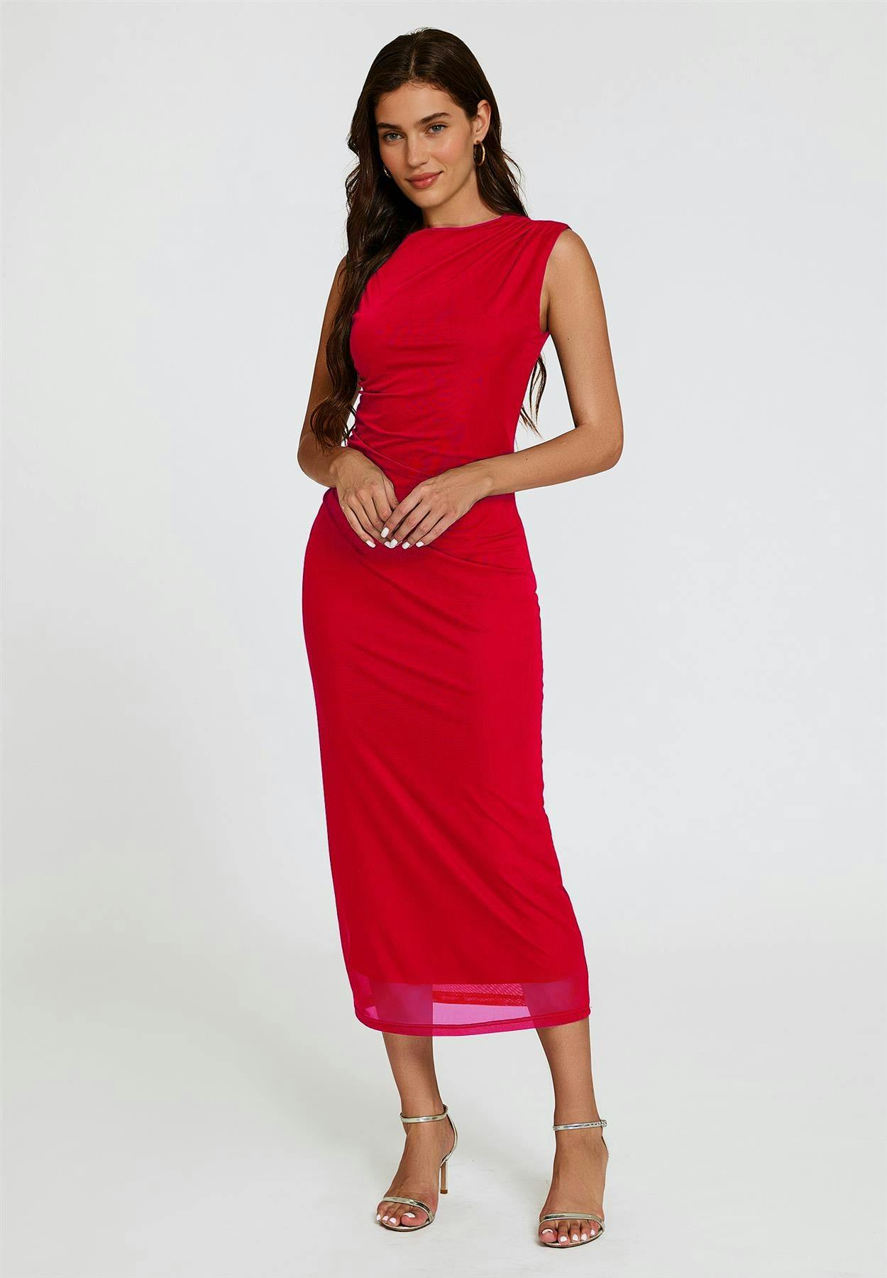 Fs Collection Red Mesh Maxi Dress In - Xs