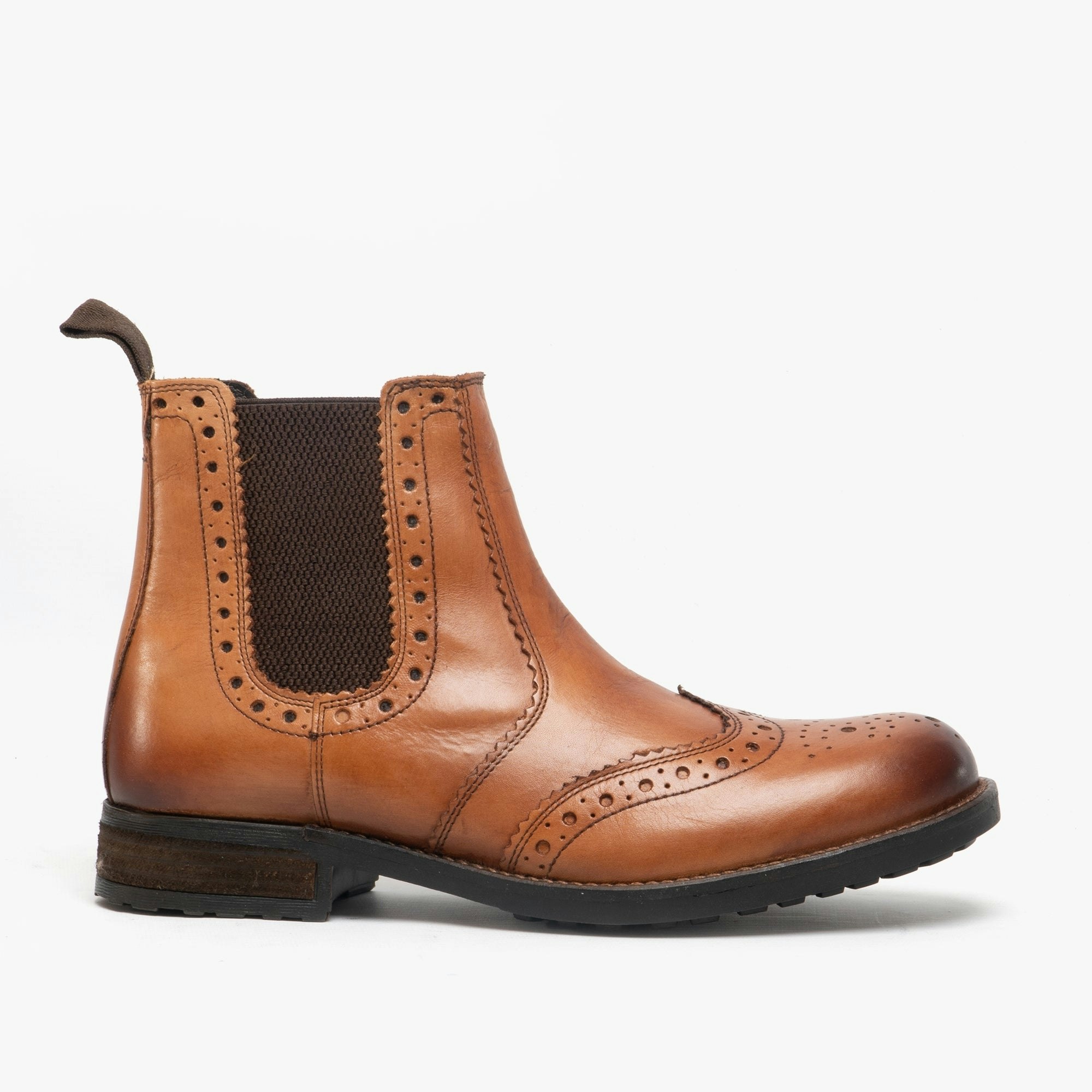 Roamers Men's Bilbao Chelsea Gusset Brogue Boots Tan - Uk 12