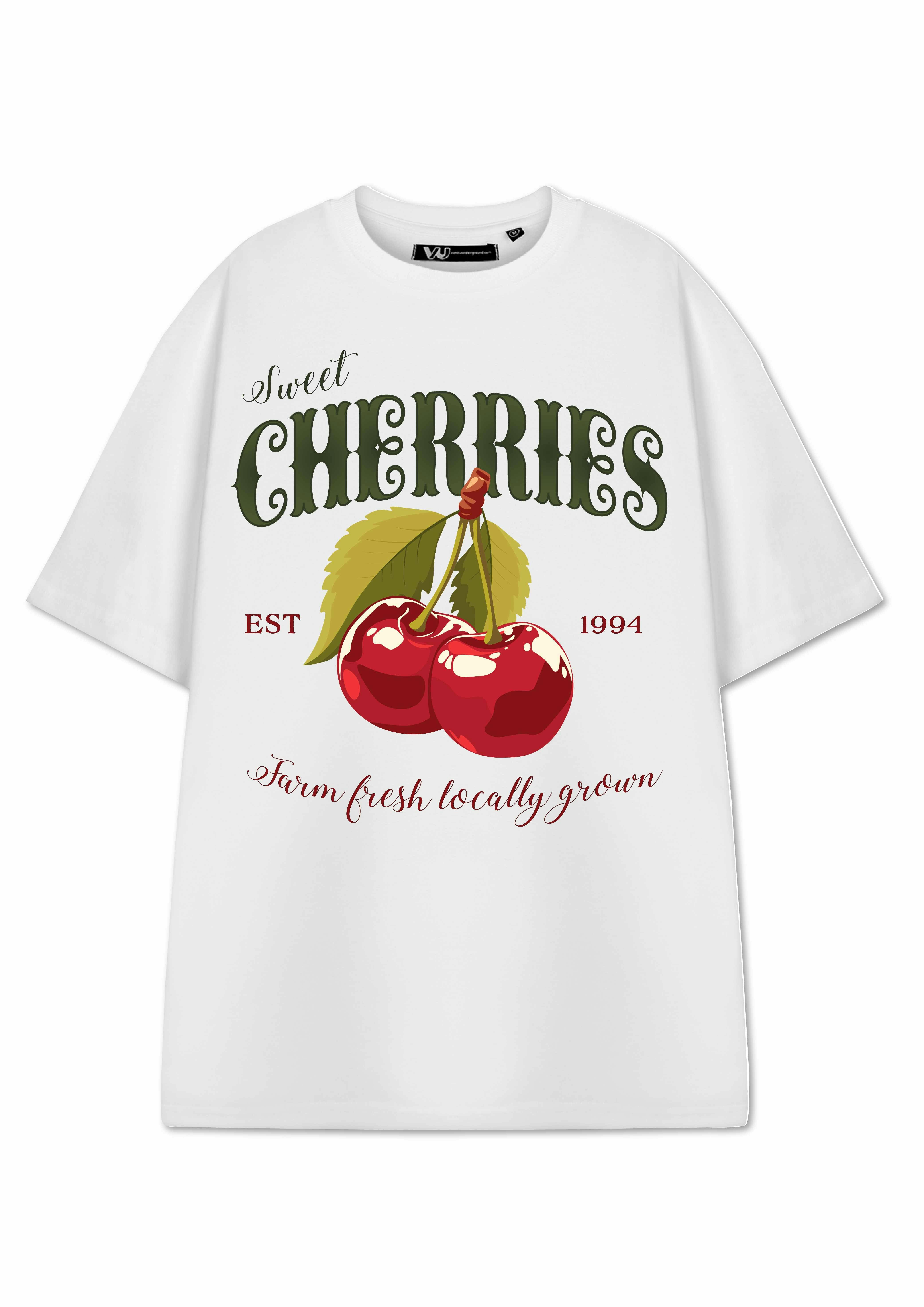 Vanilla Underground Women's White Show Me The Merch Cherries Short Sleeved T-Shirt - Medium