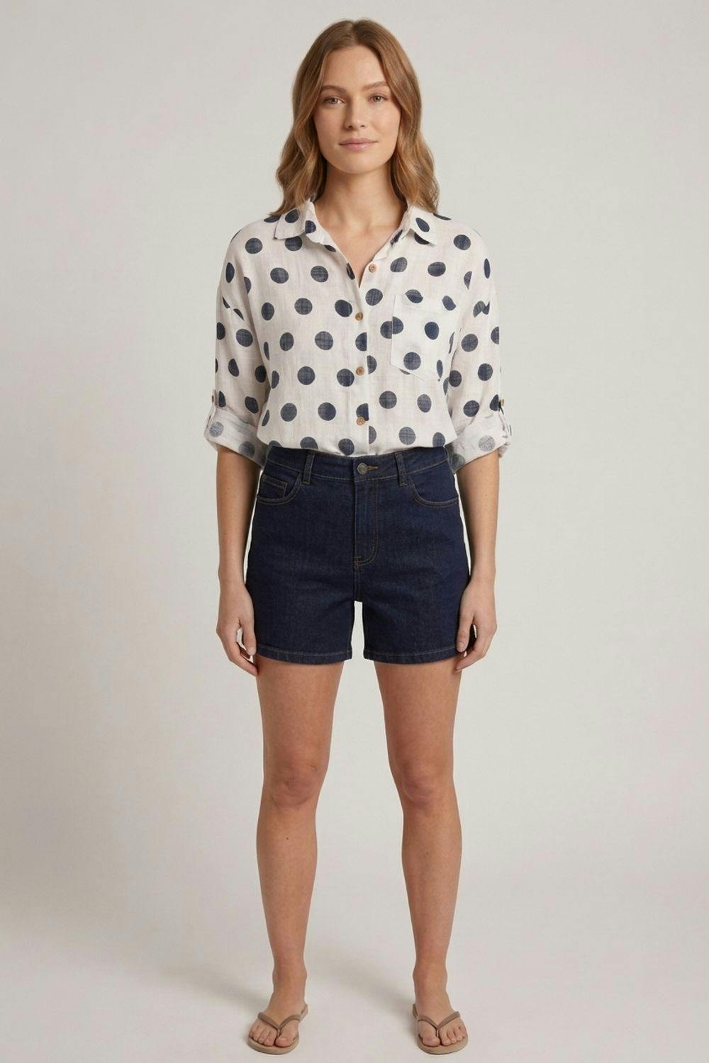 Izabel London White Polka Dot Print 3/4 Sleeve Relaxed Shirt - 10