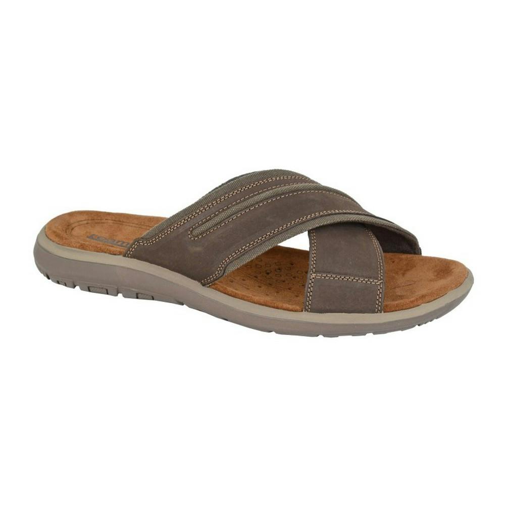 Roamers Men's Brown Nubuck Crossover Strap Mules - 12 Uk - 30% Suede/30% Pu/20% Nubuck/20% Microfiber