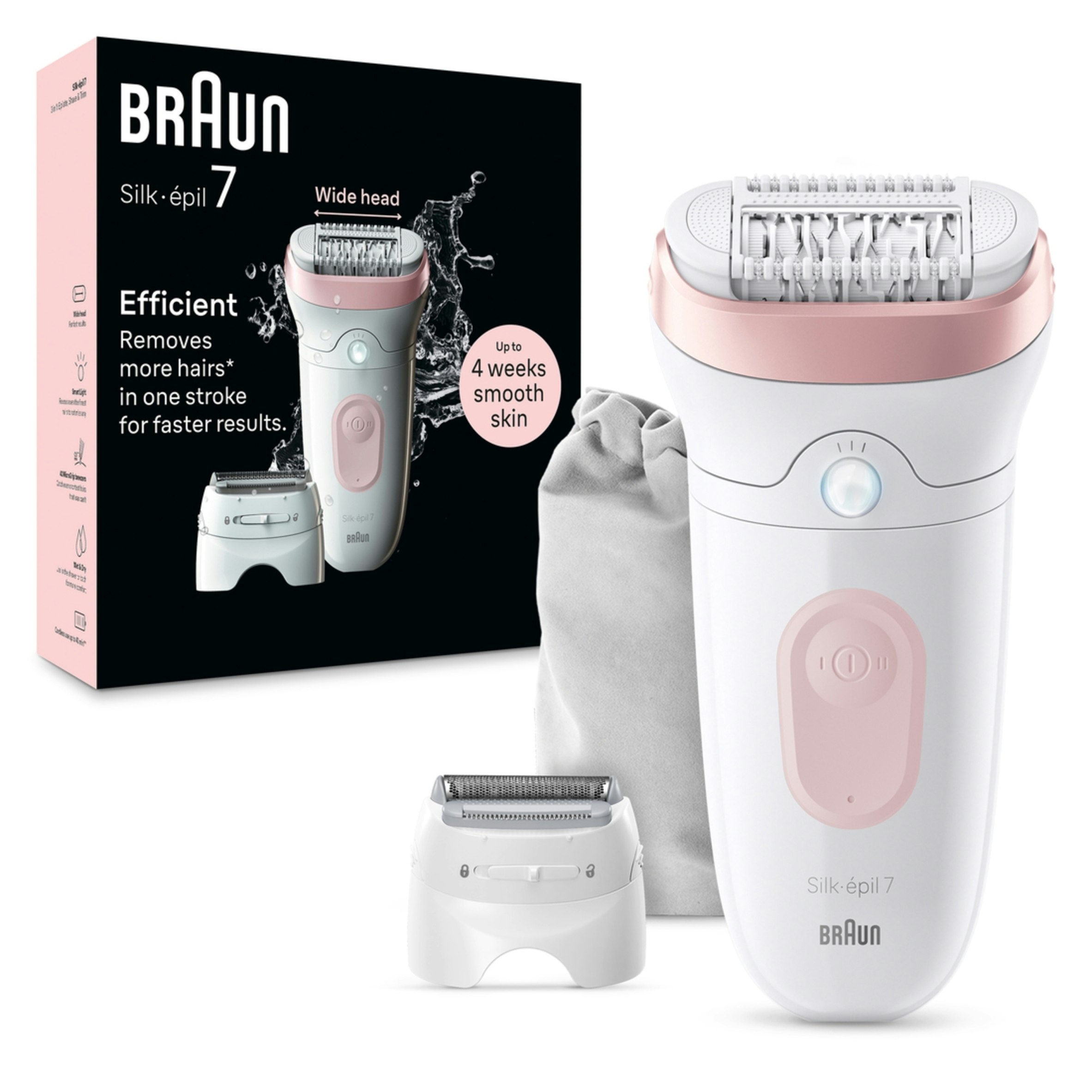 Braun White Silk-Epil 7, Epilator For Easy Hair Removal, Lasting Smooth Skin, 7-030 - /Flamingo