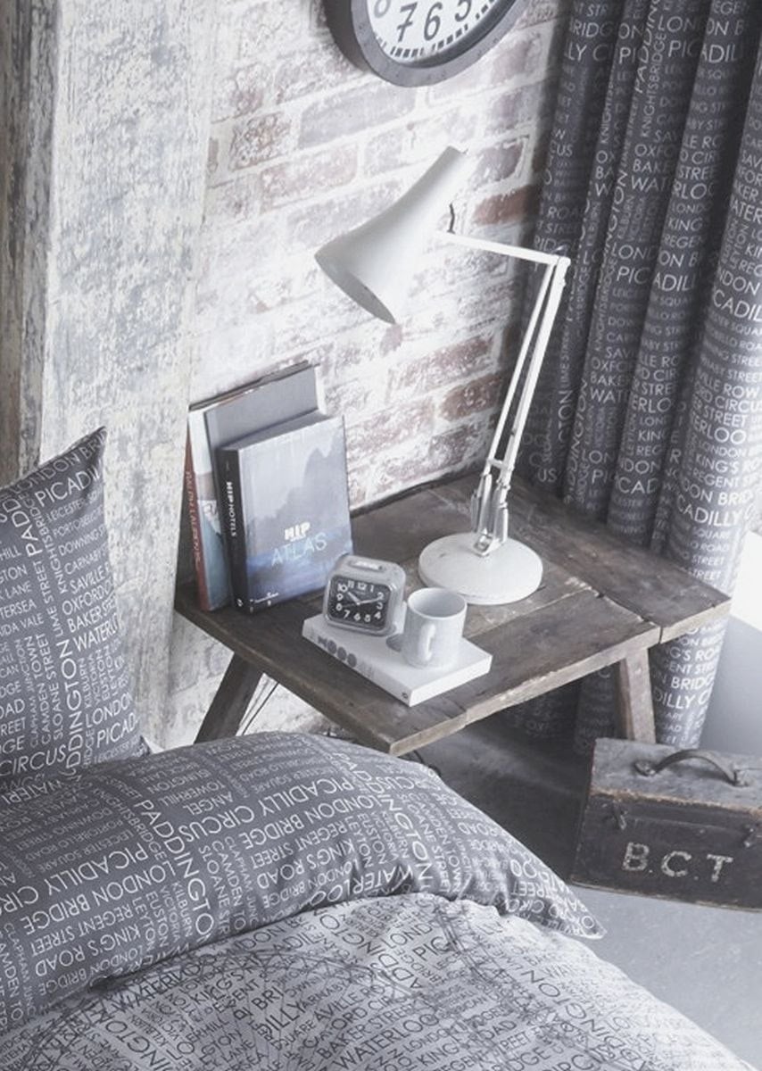 Catherine Lansfield Salvage Fully Lined Eyelet Curtains Charcoal - Charcoal - 66X72" - Curtains