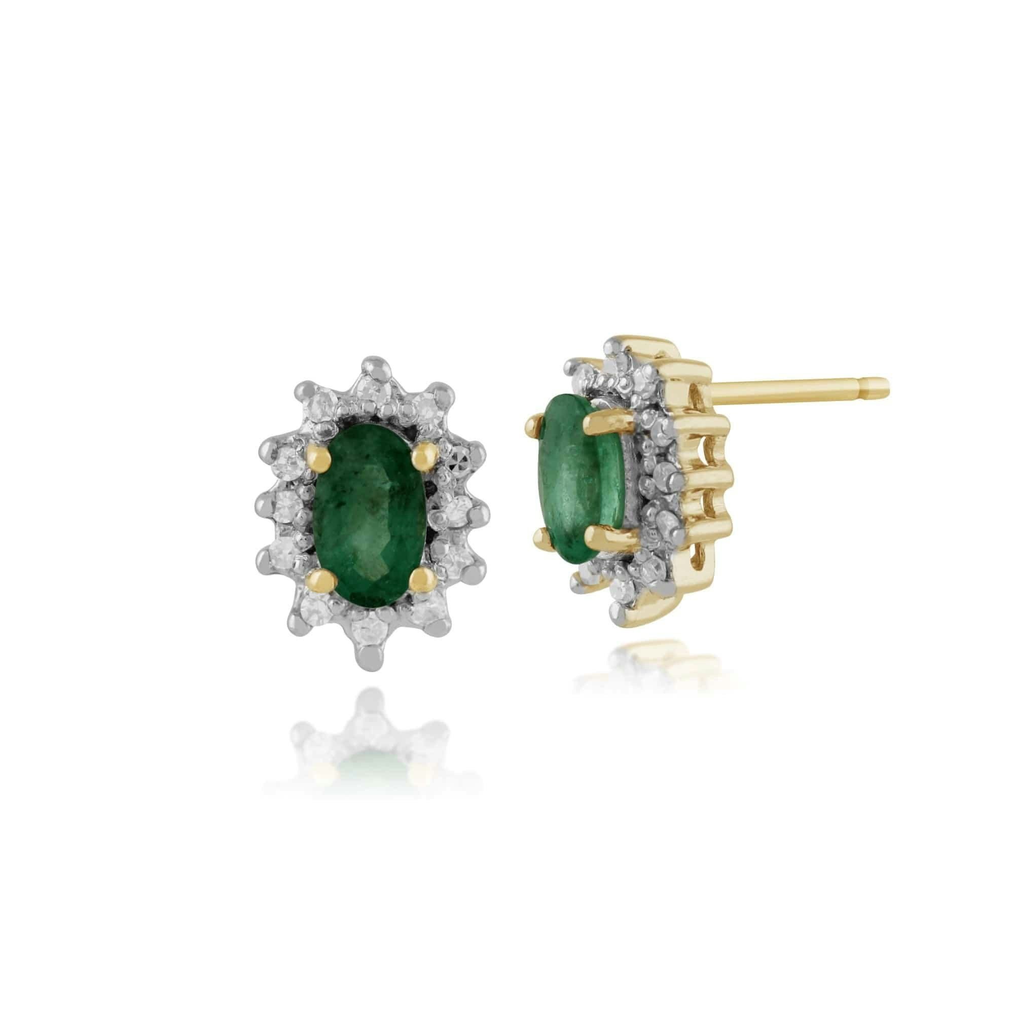 Gemondo Yellow/Gold Classic Oval Emerald & Diamond Cluster Stud Earrings In 9Ct