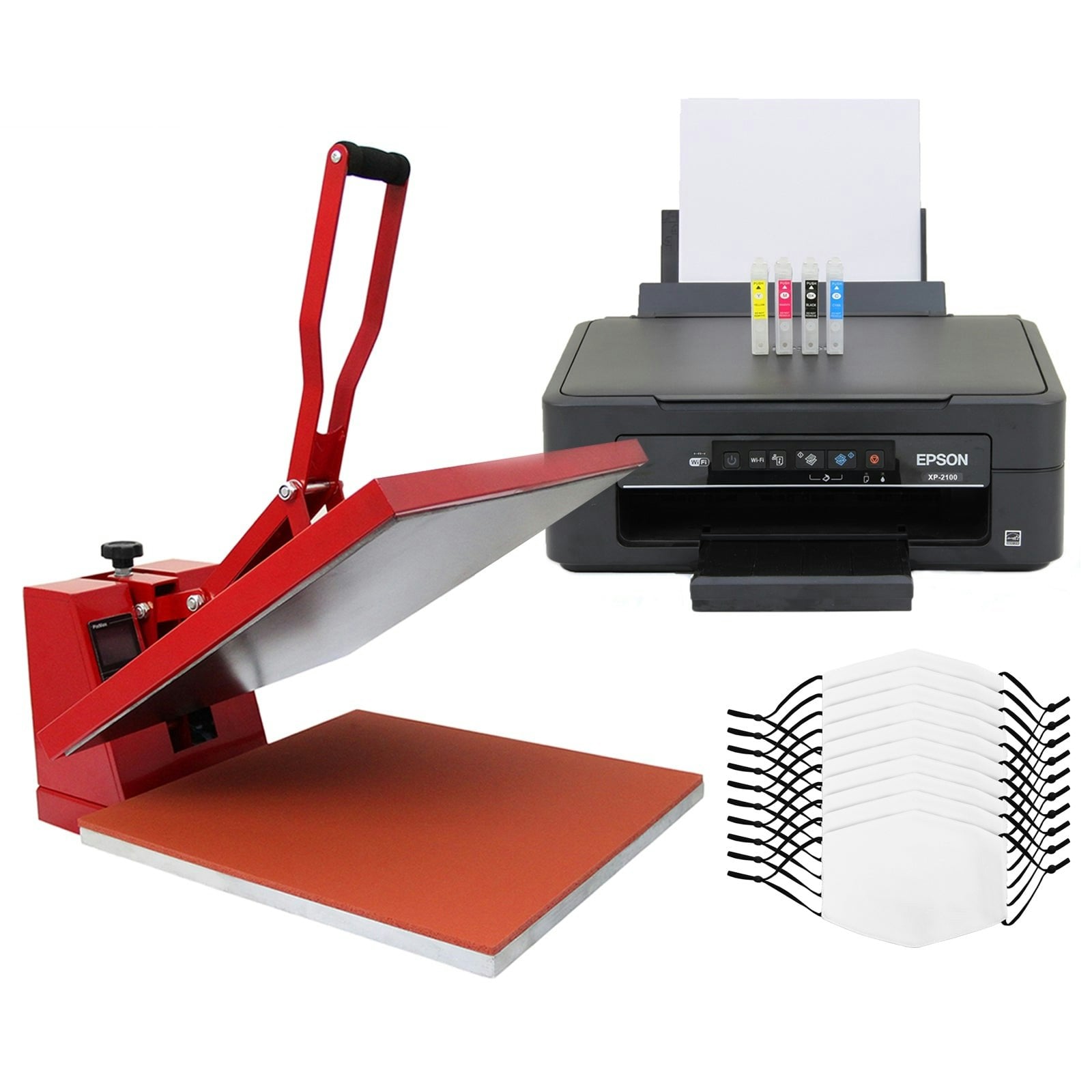 Rackhams 10 Sublimation Face Masks, Clam 38Cm Heat Press & Epson Printer
