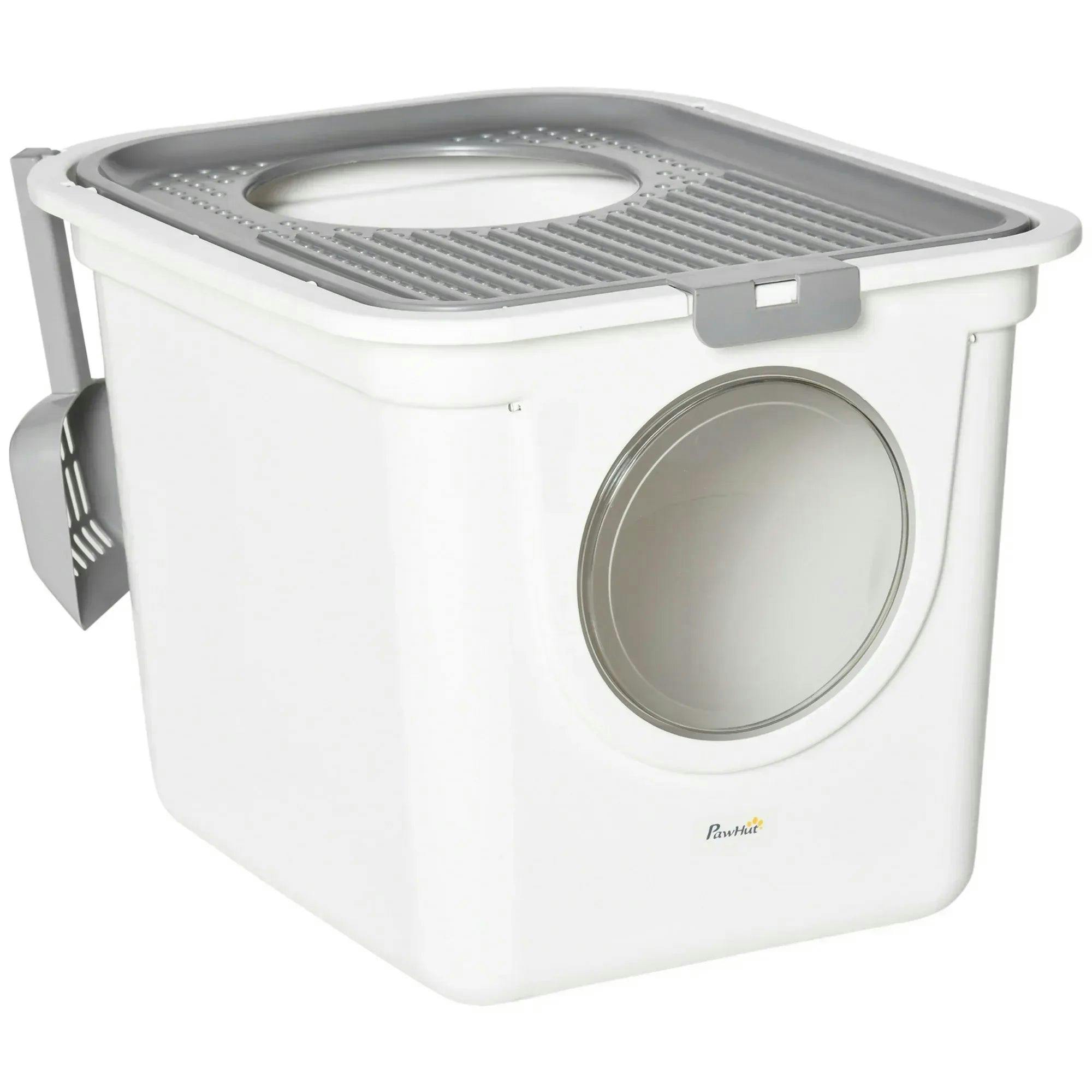 Pawhut Cat Litter Box Pet Litter Toilet Enclosed - White - Image 7