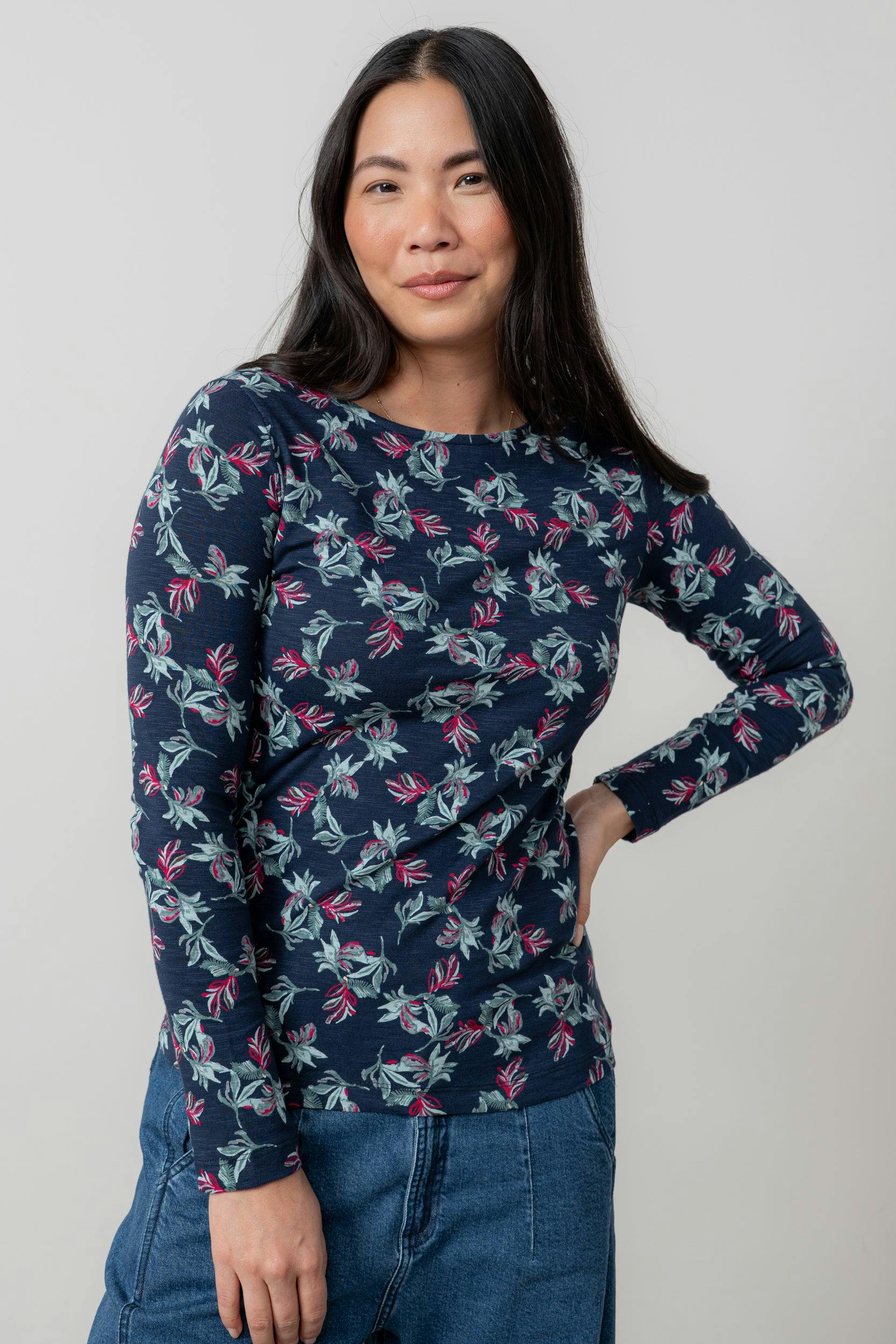 Lily & Me Monica Floral Print Jersey Top Navy - 18 - Navy