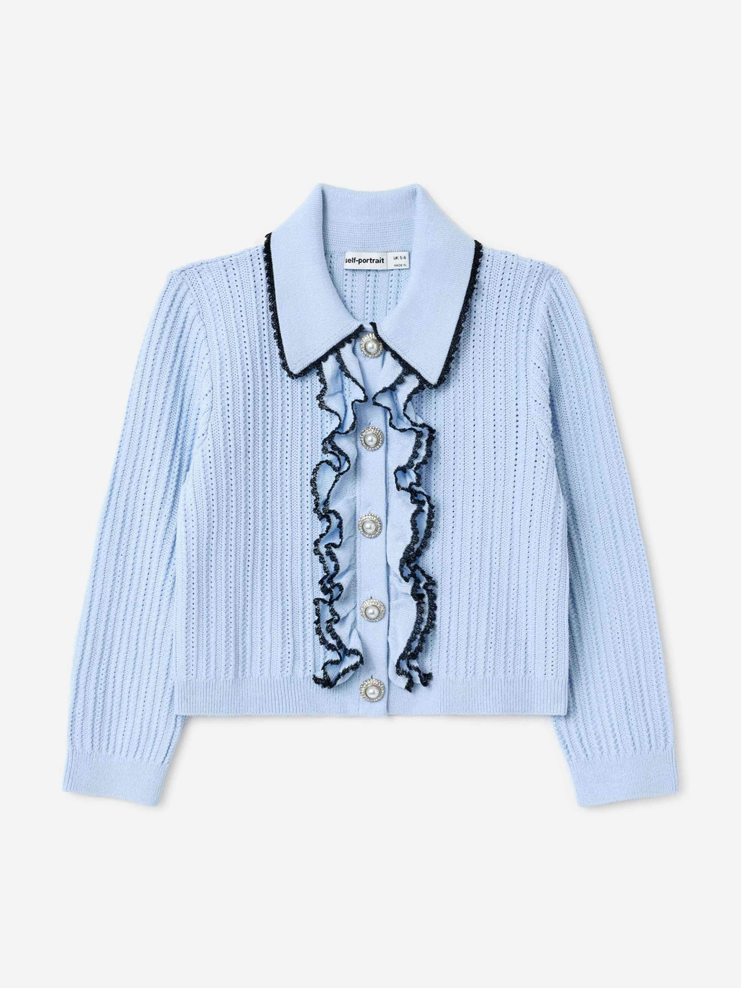 Self Portrait Girls Blue Frill Trim Cardigan In - 7 - 8 Yrs