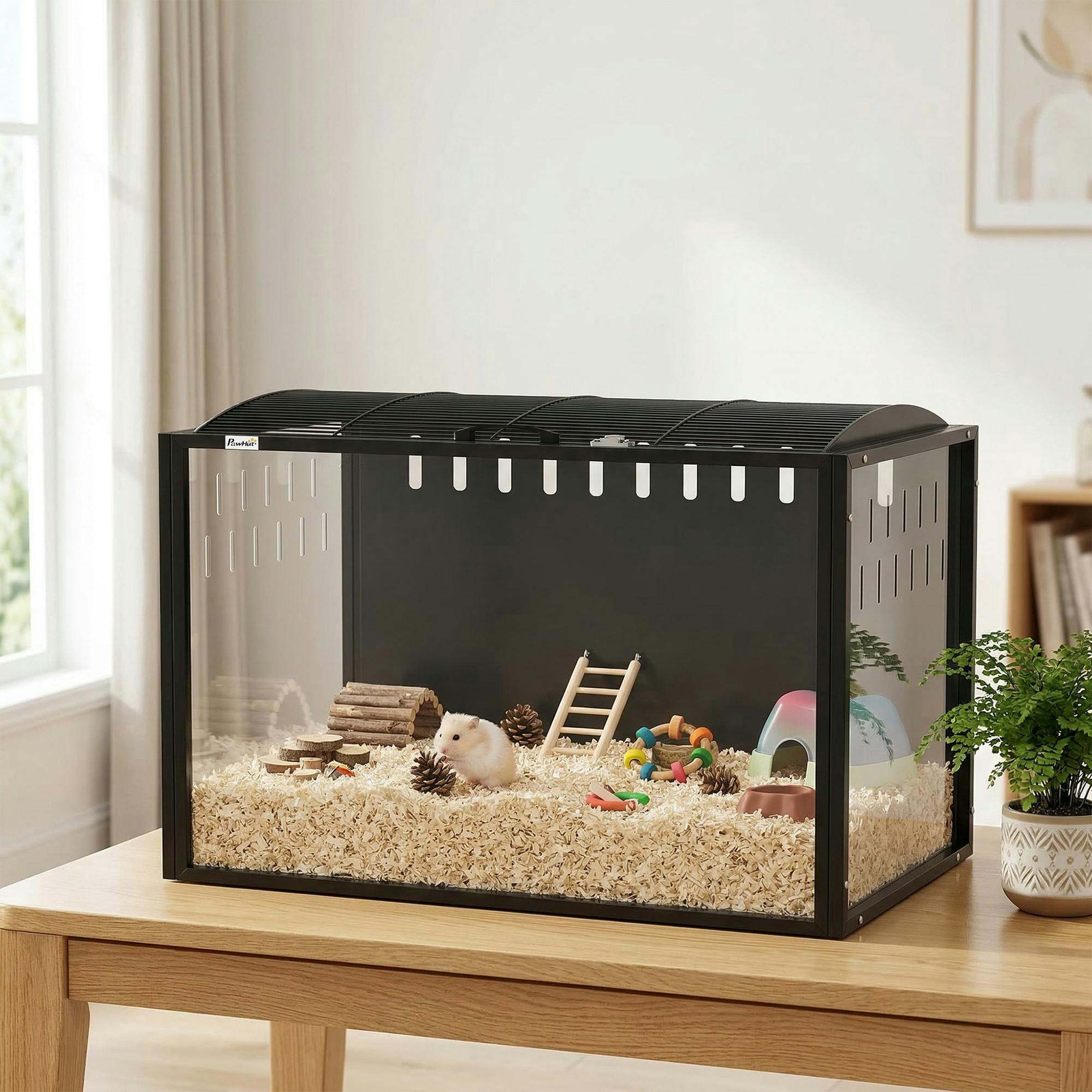 Pawhut Black Hamster Cage Steel Acrylic Rat Cage With Openable Top - Steel, Acrylic - 1
