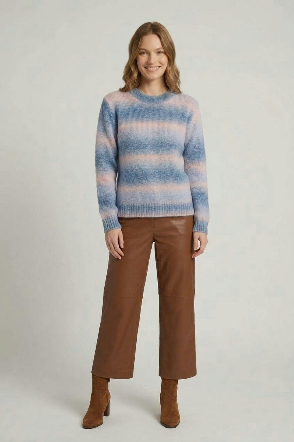 Izabel London Blue Striped Textured Relaxed Jumper - M/L