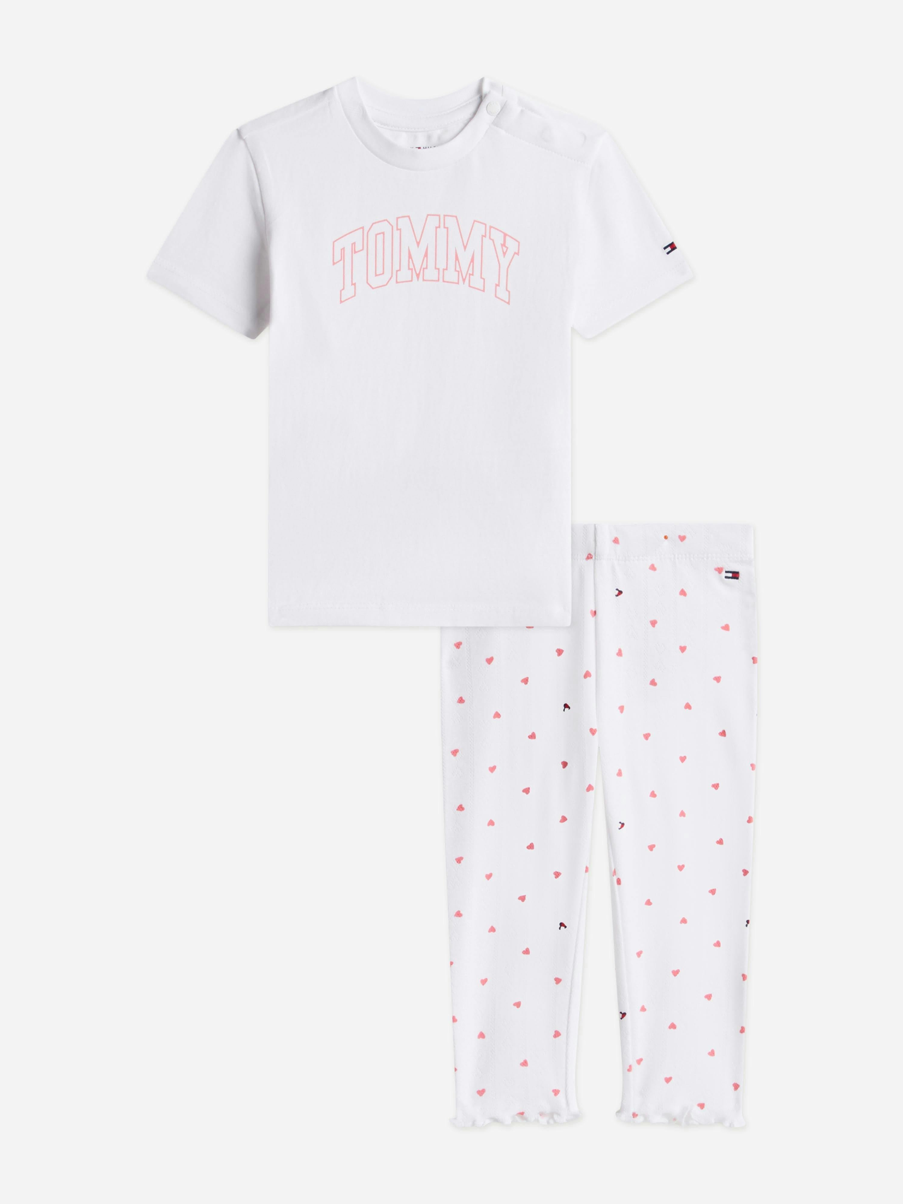 Tommy Hilfiger Women's White Baby Girls T-Shirt And Pointelle Leggings Set In - 3 Mths