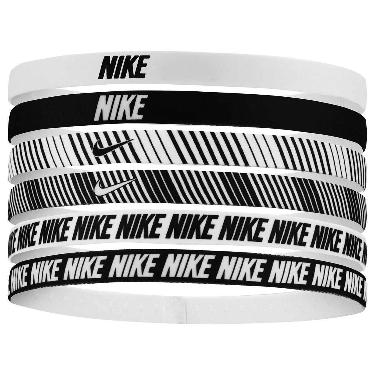 Nike White/Black Classic Printed Flexible Hairband (Pack Of 6) - One Size - 76% Polyester/13% Silicone/11% Spandex