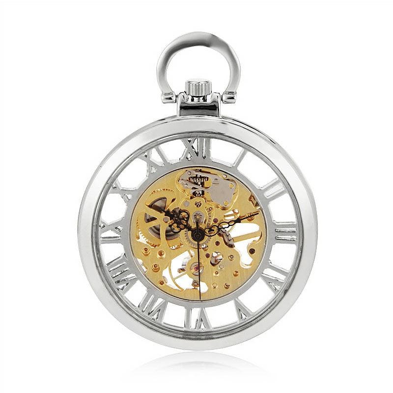 Infinity Leather Silver Open-Face Alloy Mechanical Skeleton Pocket Watch - One Size