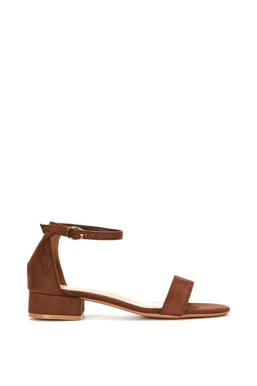 Xy London Women's Brown Low Block Heel Sandals With Ankle Strap - 6