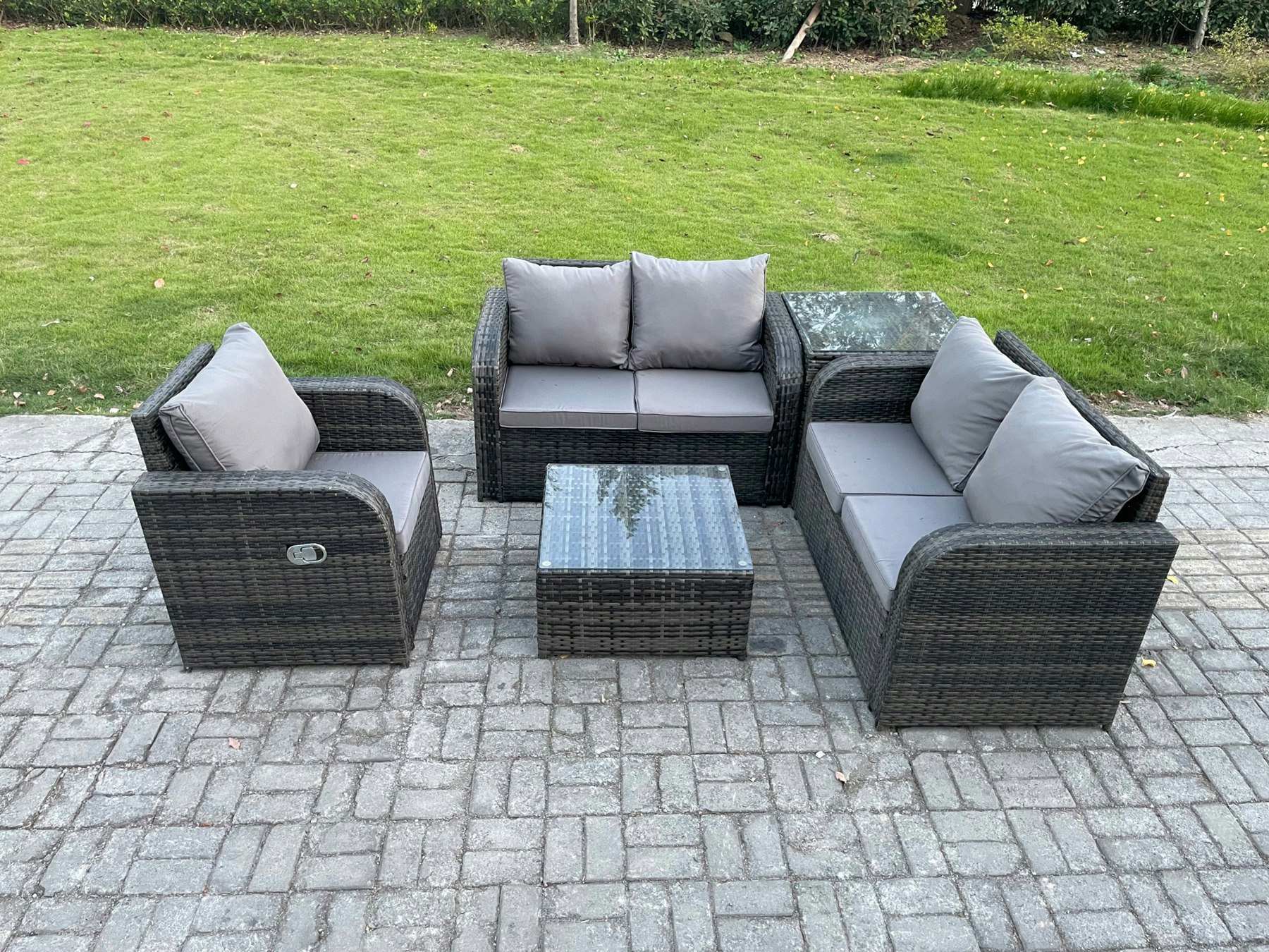 Fimous Dark/Grey 5 Piece Garden Furniture Sets 5 Seater Outdoor Patio Furniture Set Weaving Wicker Rattan Sofa Chair And Table With Side Table