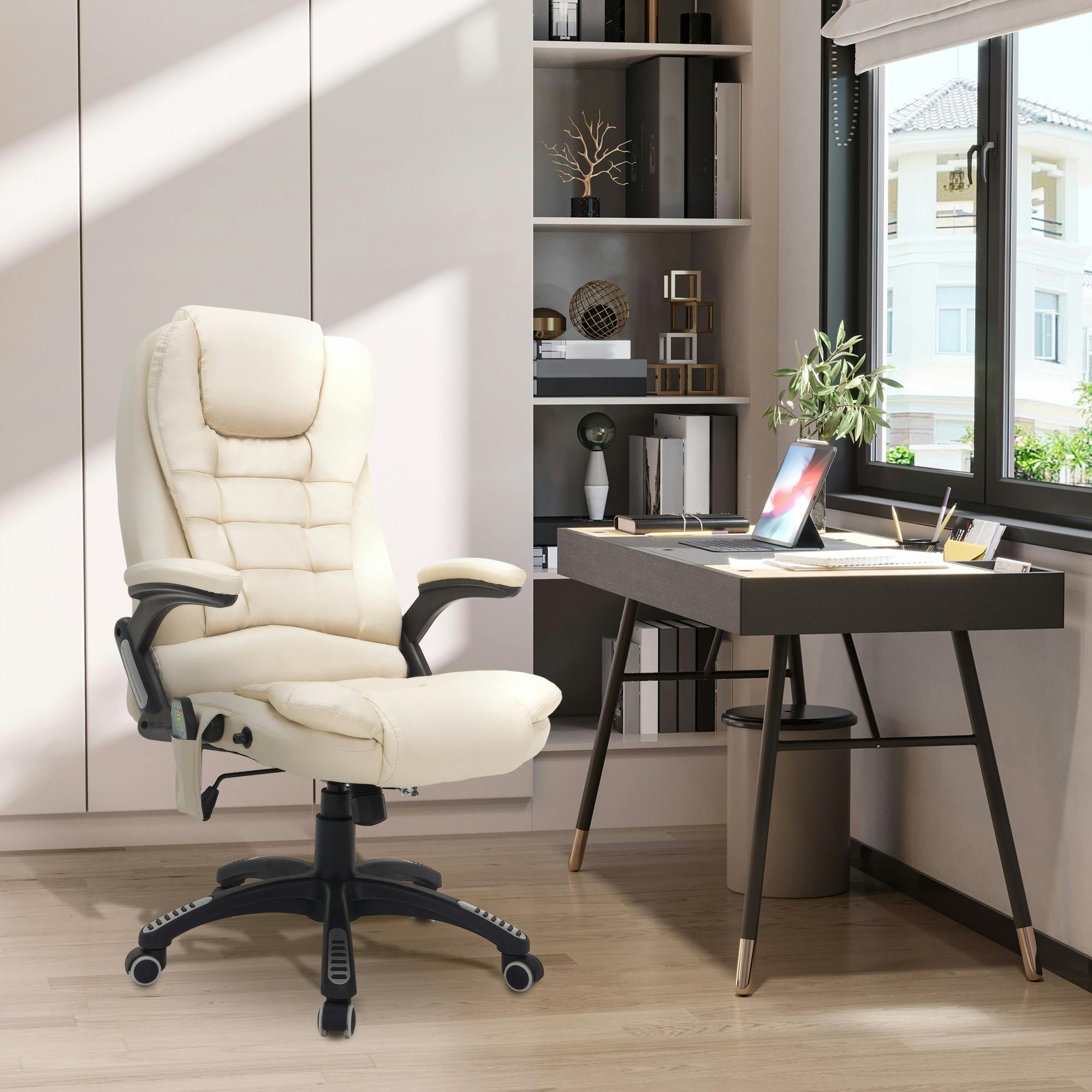 Homcom Light/Grey/Beige Heated Vibrating Massage Chair With Reclining Function,