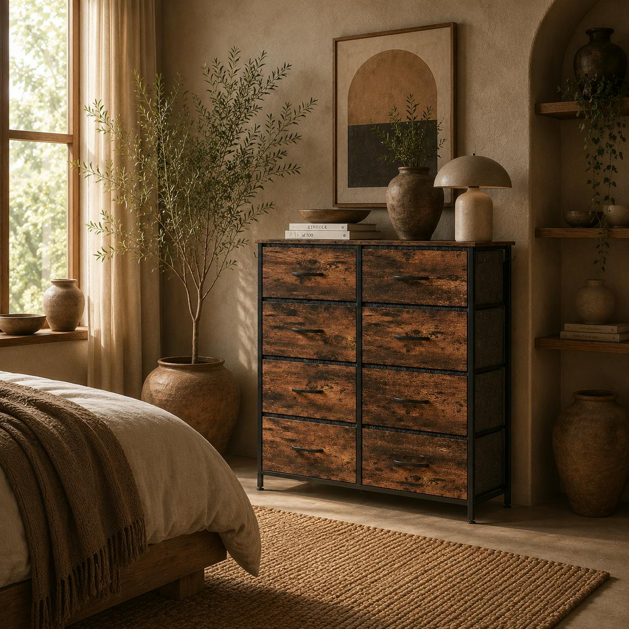 Wyld Haus Brown Nive Fabric And Metal Rustic 8 Drawer Storage Chest