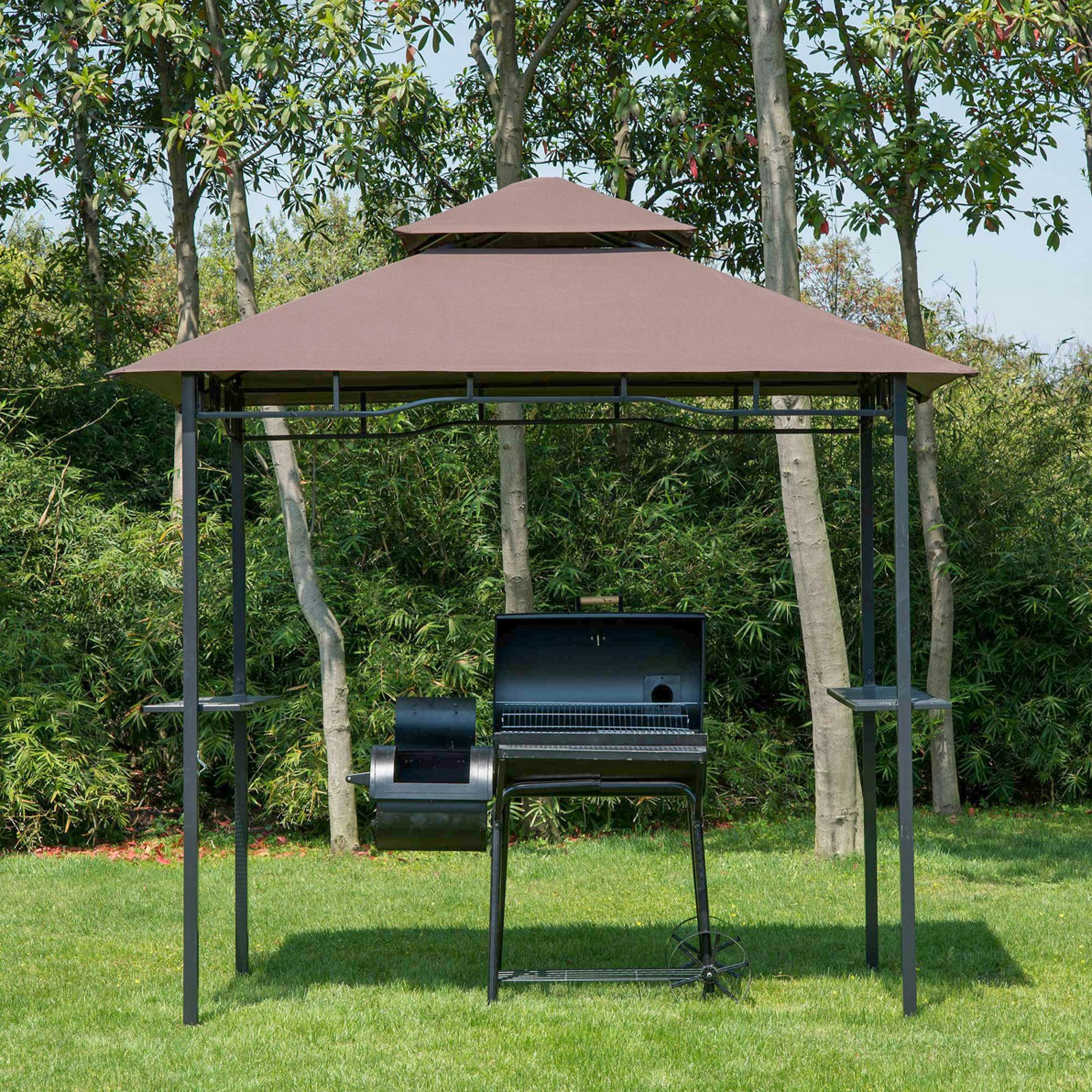 Rackhams Outdoor Double-Tier Bbq Gazebo Shelter Grill Canopy Barbecue Tent