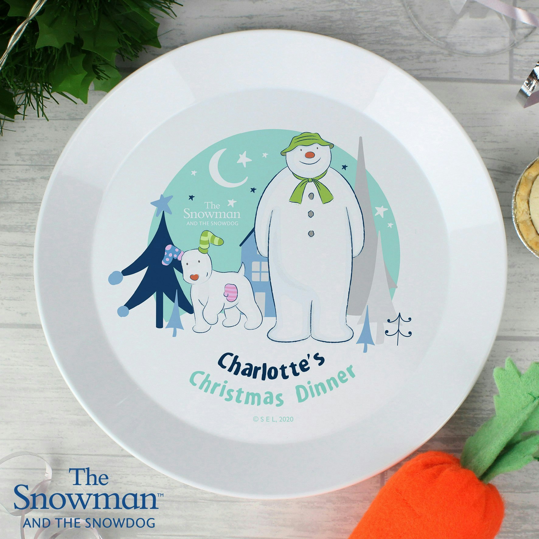Rackhams Personalised The Snowman And The Snowdog Plastic Plate
