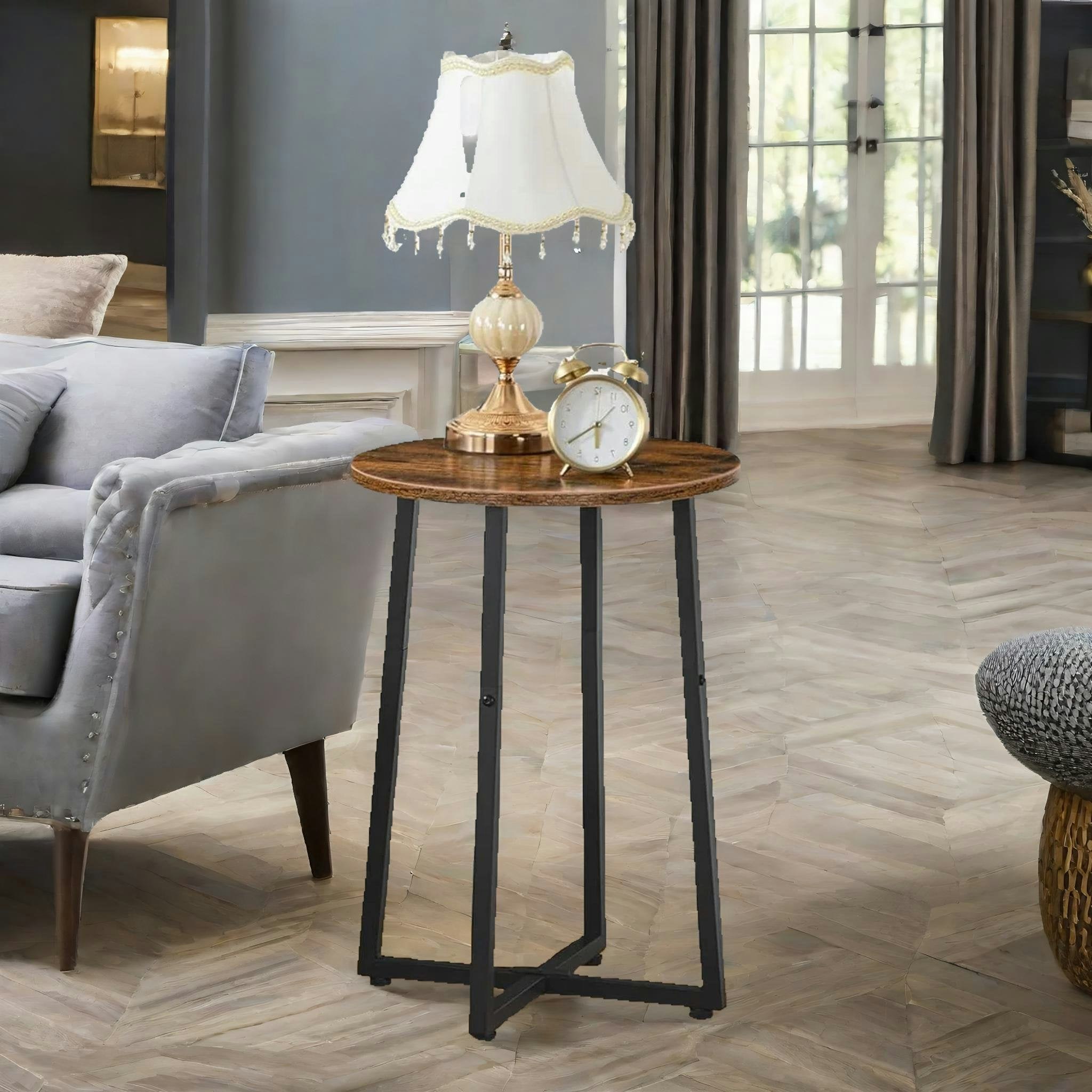 Rackhams Brown Industrial 55Cm Tall Narrow Side Table Rustic