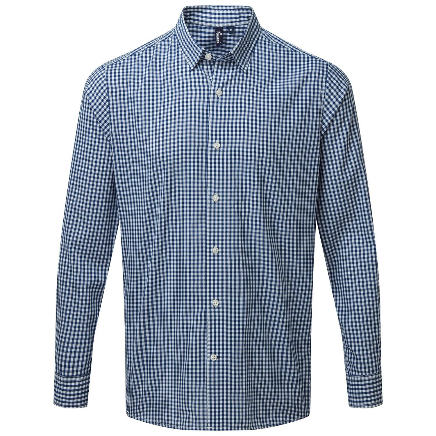Premier (L, Navy/White) Mens Maxton Checked Long-Sleeved Shirt - Image 3