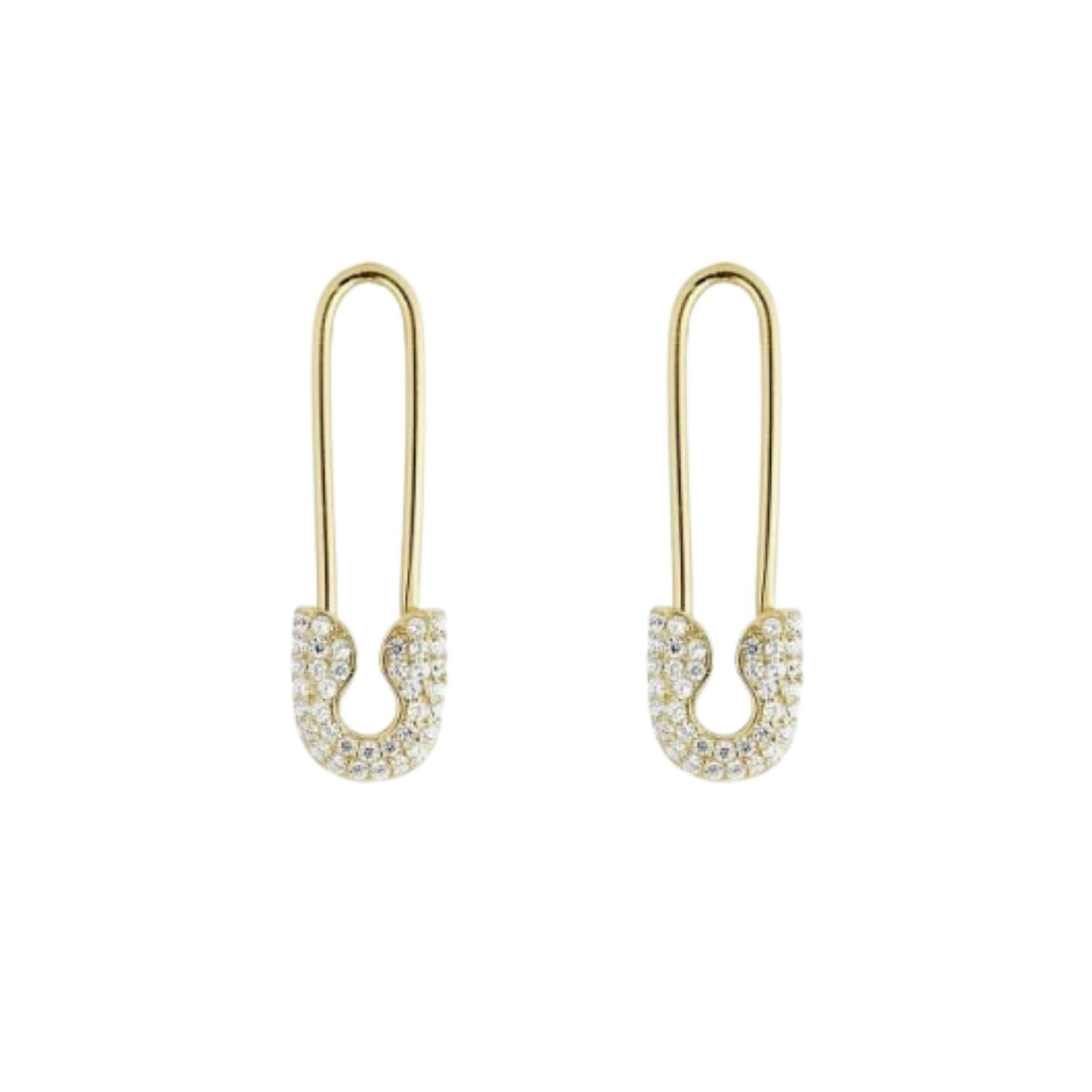 Spero London Women's Silver/Gold Pave Safety Pin Earrings Jewelled Sterling